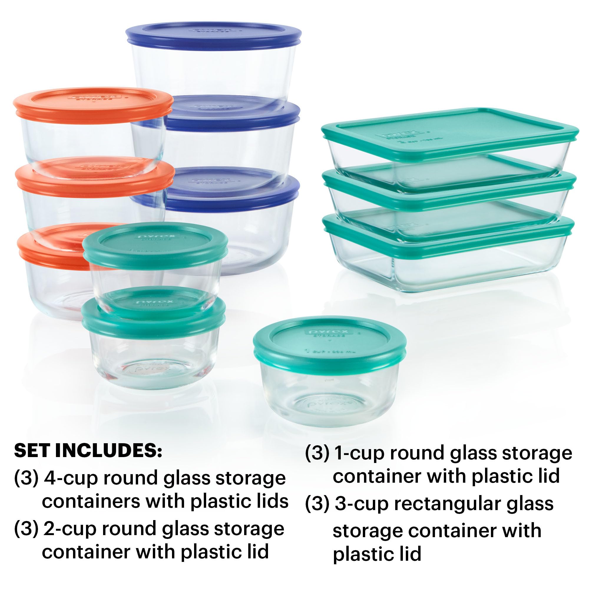 Pyrex Simply Store (12-Pack) Glass Food Storage Containers Set, (1, 2, & 3 Cup) Meal Prep Containers With BPA-Free Lids, Dishwasher & Microwave Safe