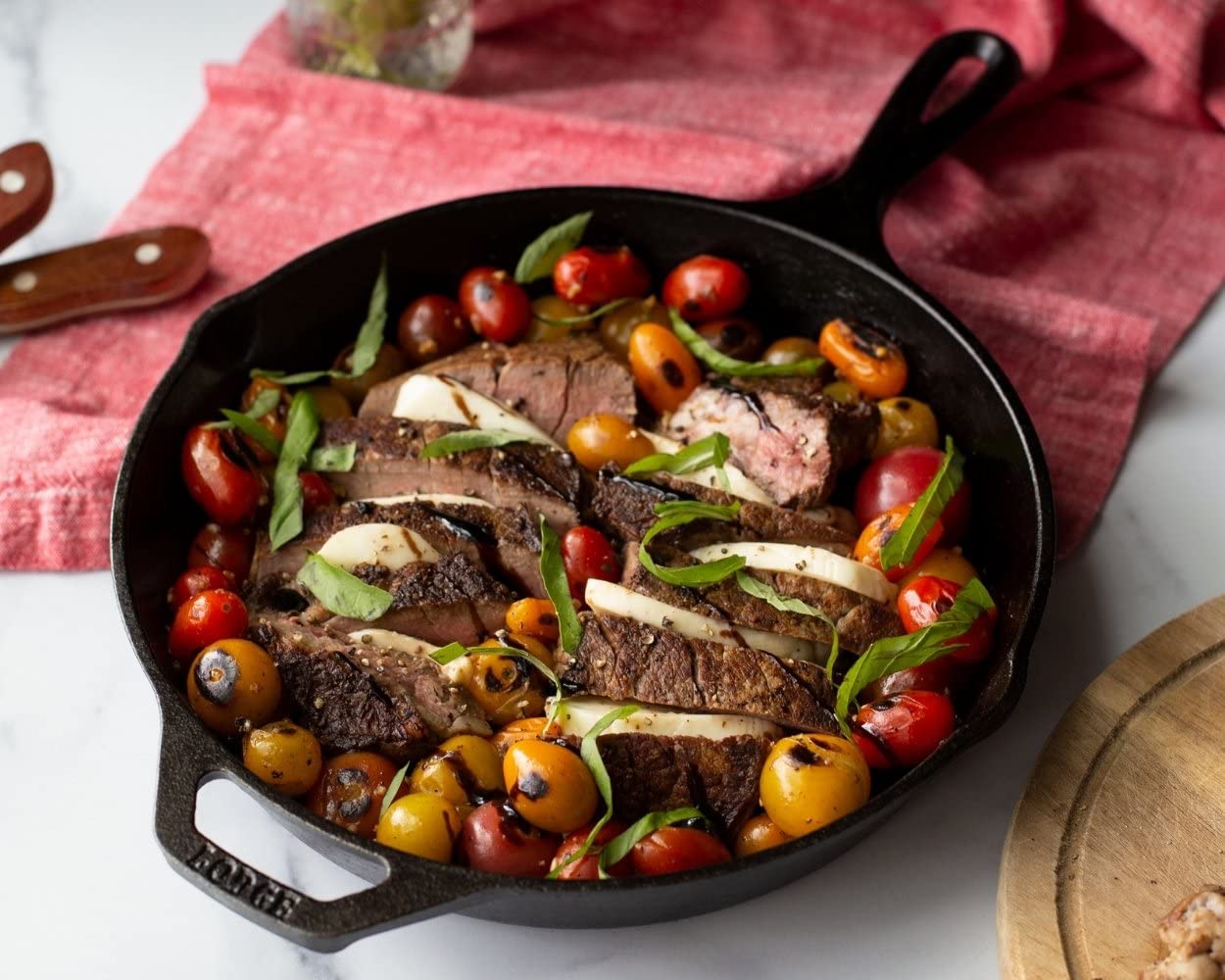 Lodge 10.25 Inch Cast Iron Skillet – Pre-Seasoned Frying Pan with Teardrop Handle – Oven, Stovetop, Grill & Campfire Use – Made in USA – Durable, Non-Toxic, Even-Heating Cookware – Black
