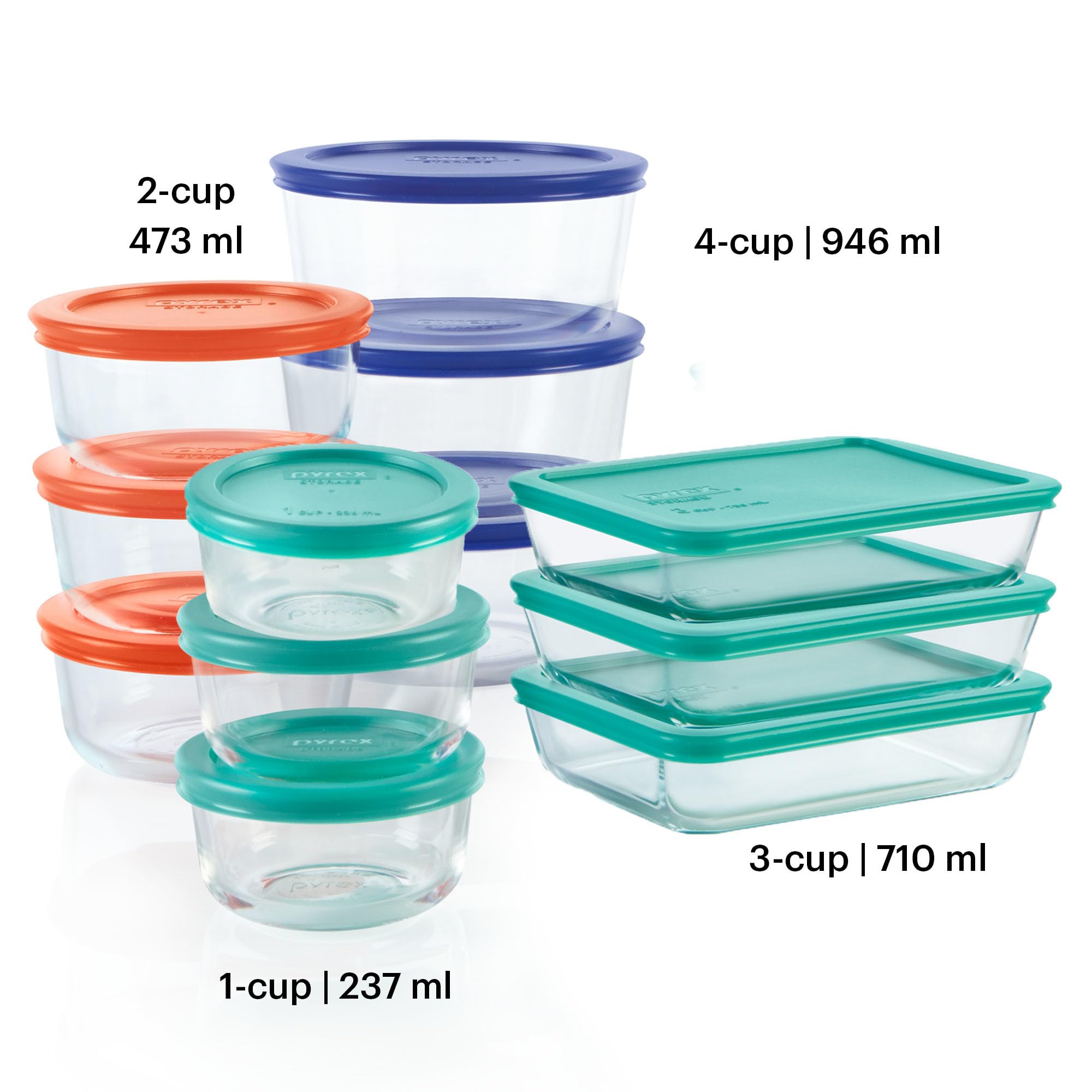 Pyrex Simply Store (12-Pack) Glass Food Storage Containers Set, (1, 2, & 3 Cup) Meal Prep Containers With BPA-Free Lids, Dishwasher & Microwave Safe