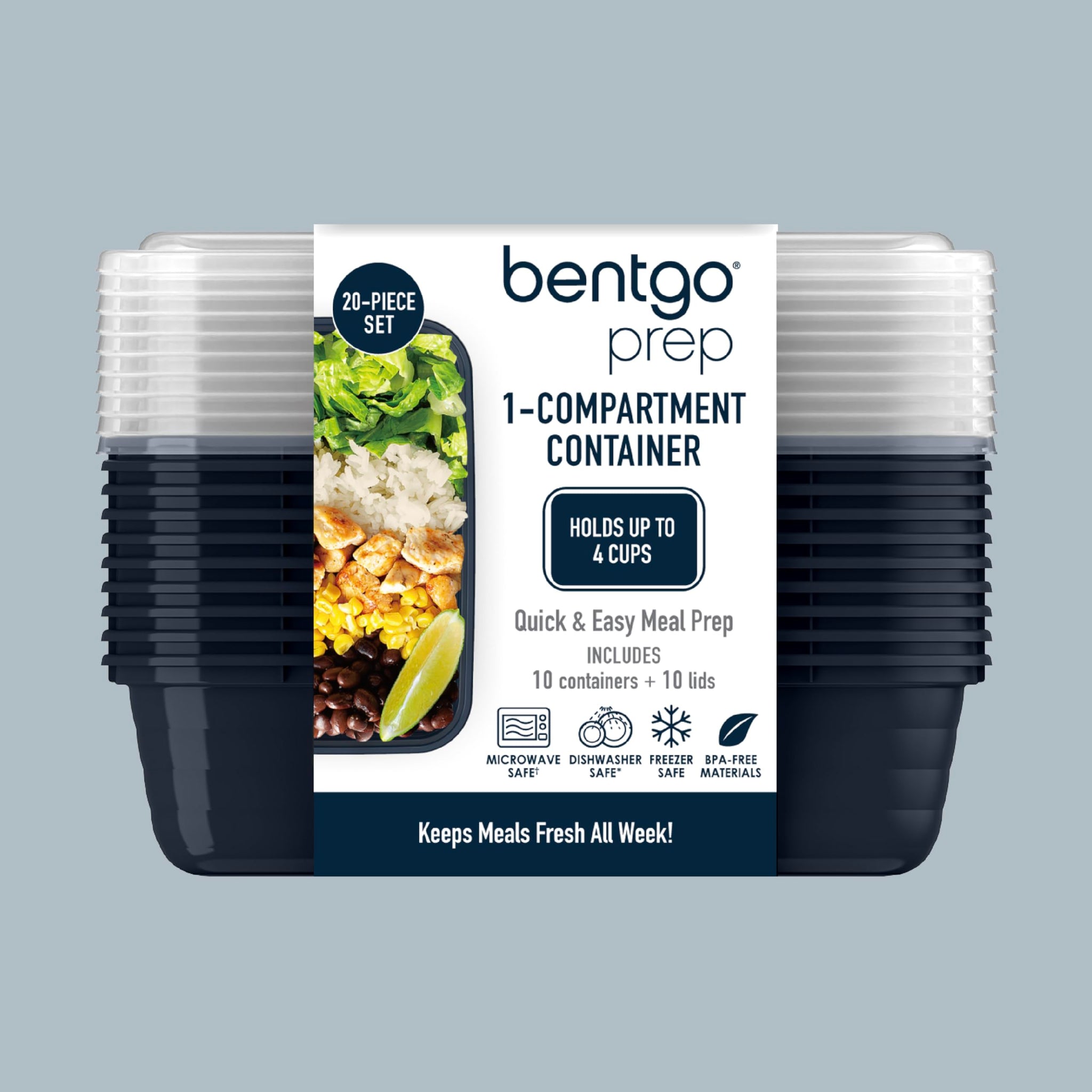 Bentgo 20-Piece Lightweight, Durable, Reusable BPA-Free 1-Compartment Containers - Microwave, Freezer, Dishwasher Safe - Mint