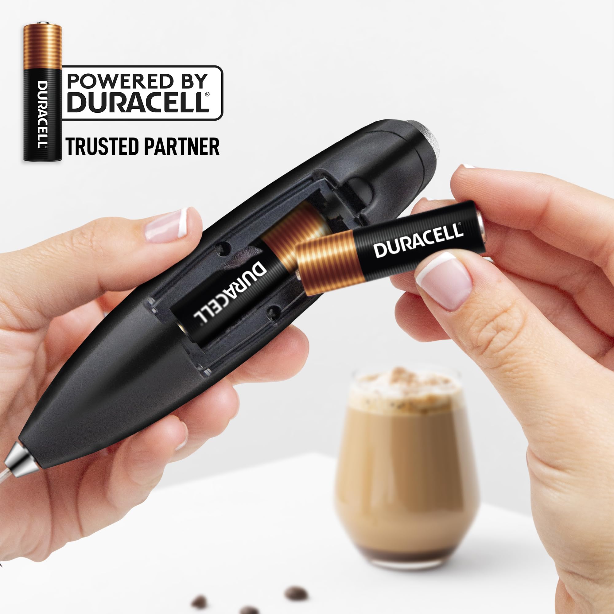 Zulay Kitchen Powerful Milk Frother Wand With 2 Duracell Batteries - Ultra Fast Handheld Drink Mixer - Electric Whisk Foam Maker for Coffee, Lattes, Cappuccino, Matcha, Hot Chocolate & Creamer - Black