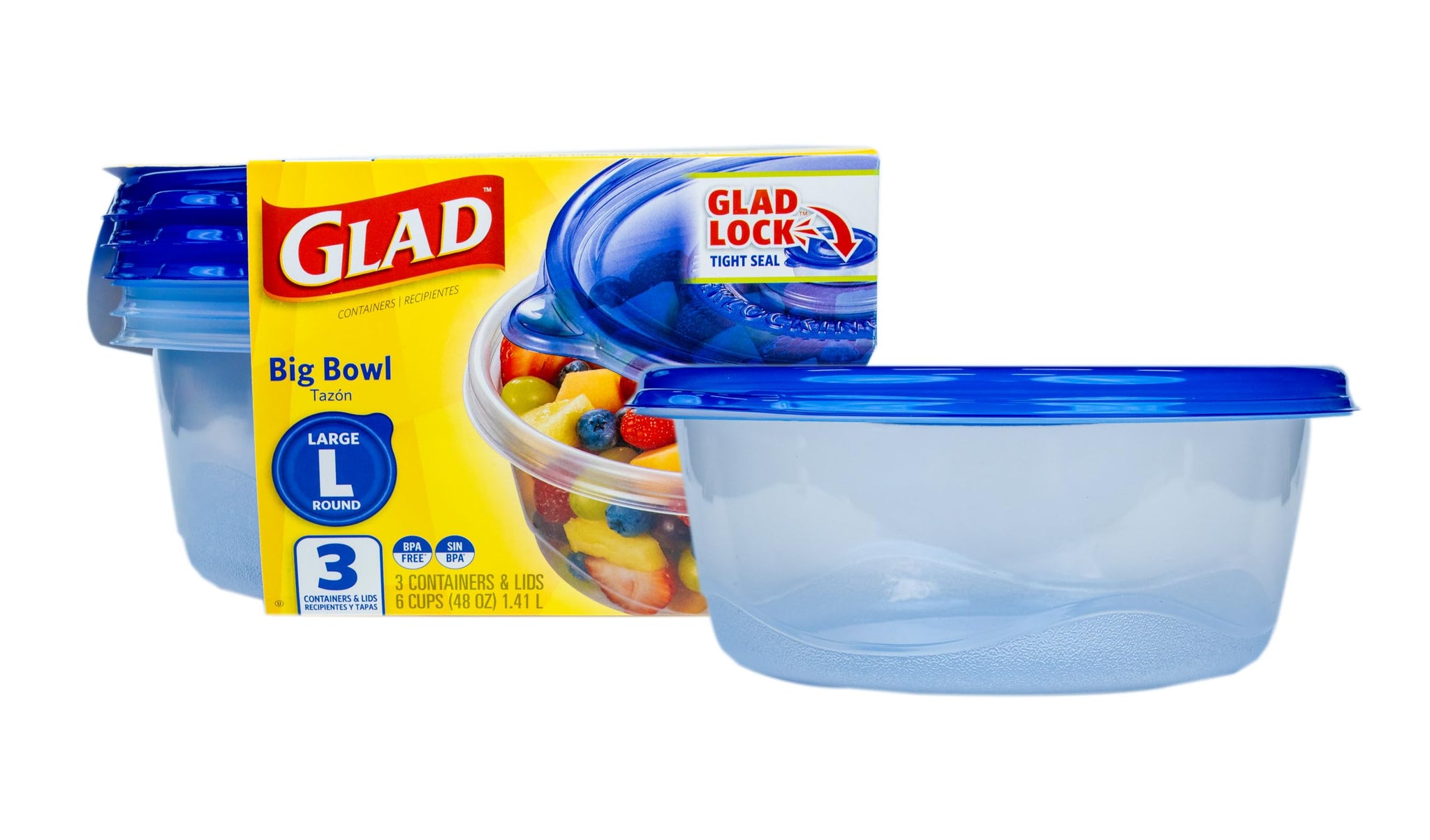 Glad Food Storage Containers, Deep Dish, 64 Ounce, 3 Count