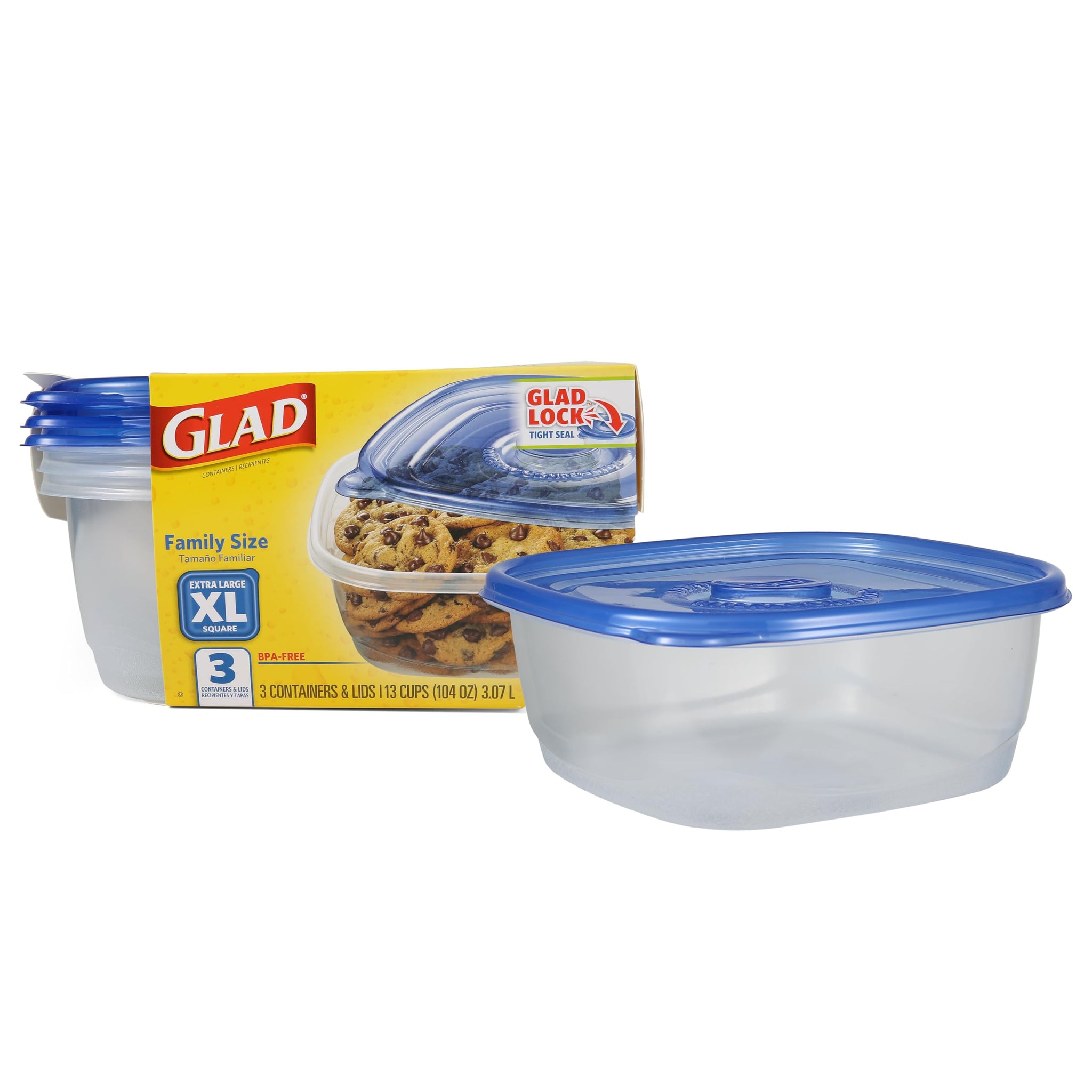 Glad Food Storage Containers, Deep Dish, 64 Ounce, 3 Count