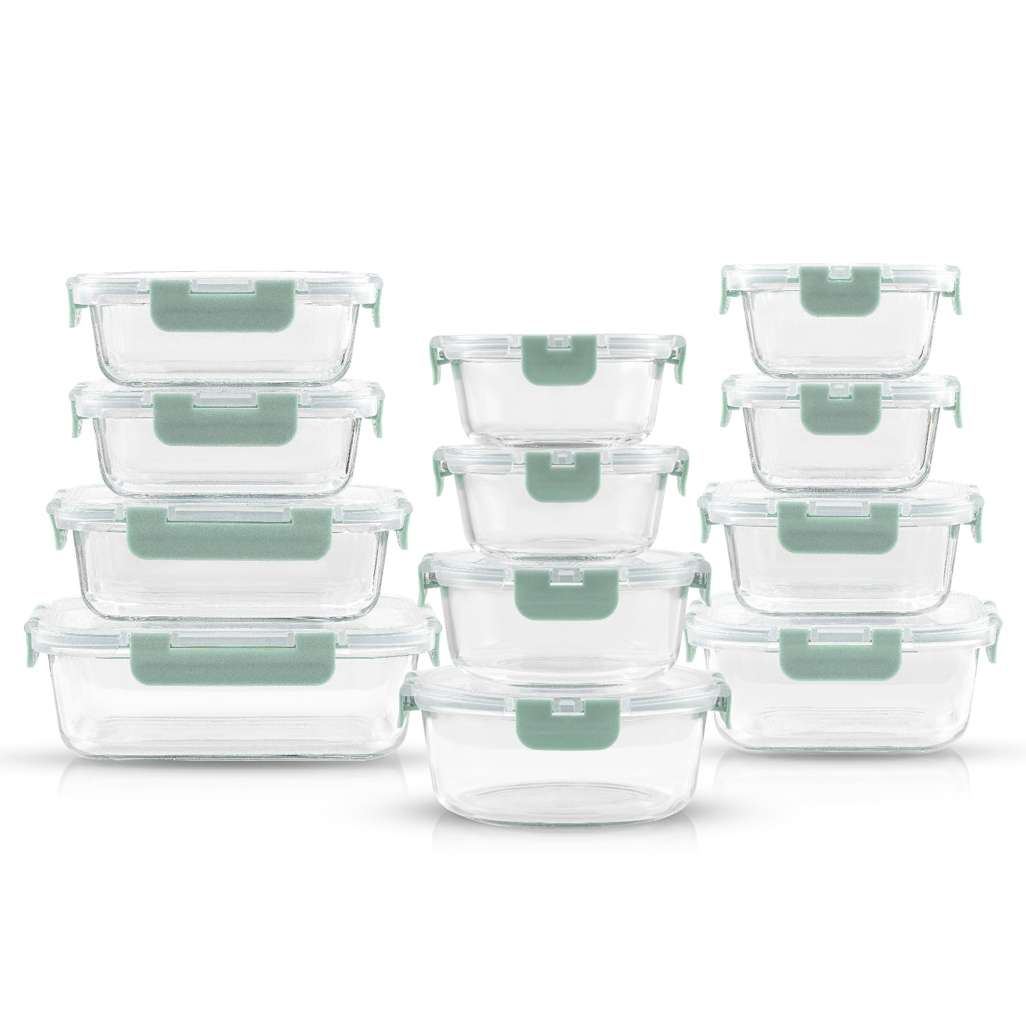 JoyJolt 24pc Borosilicate Glass Storage Containers with Lids | 12 Airtight/Freezer Safe Food Storage Containers for Pantry and Kitchen | Meal Prep Container for Lunch | Glass Tupperware Set
