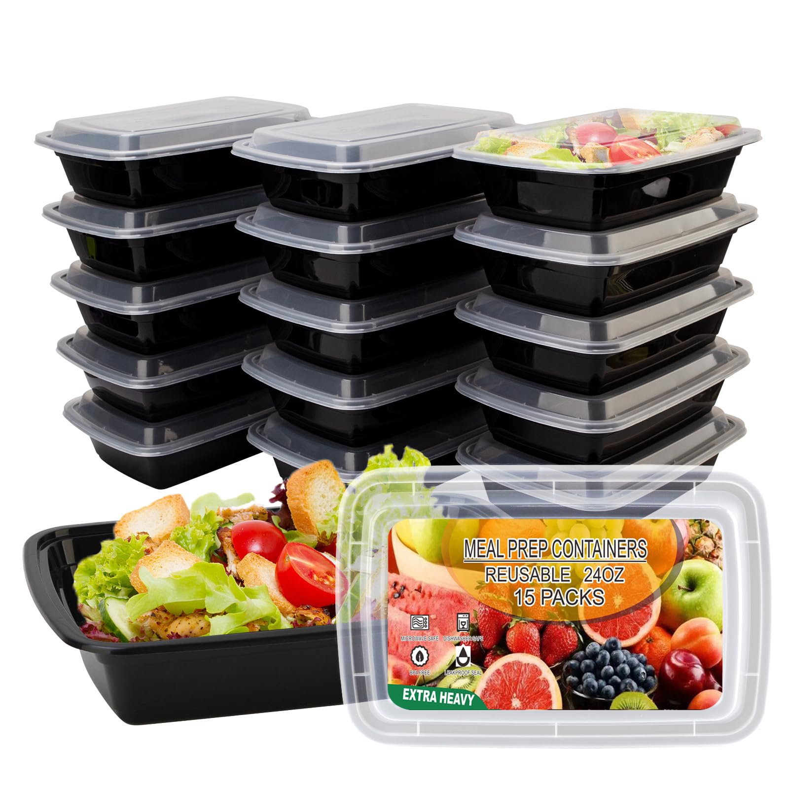 Ezalia 15 Pack- Meal Prep Containers 32oz, Plastic Food Prep Containers Reusable, Leakproof To Go Food Containers with Lids, BPA-Free, Microwave/Dishwasher/Freezer Safe