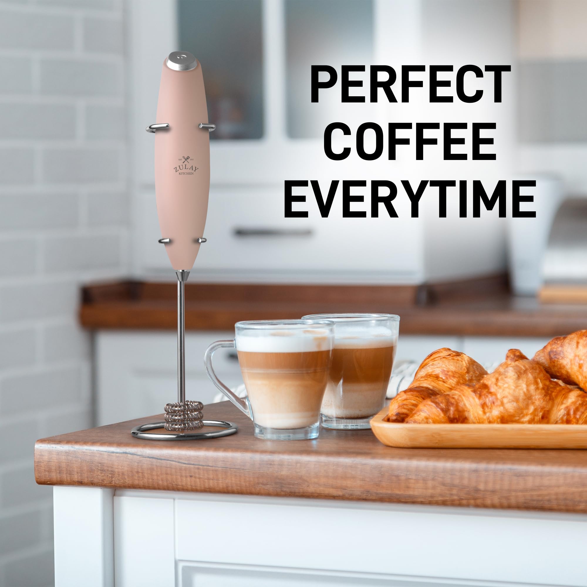 Zulay Kitchen Powerful Milk Frother Wand With 2 Duracell Batteries - Ultra Fast Handheld Drink Mixer - Electric Whisk Foam Maker for Coffee, Lattes, Cappuccino, Matcha, Hot Chocolate & Creamer - Black