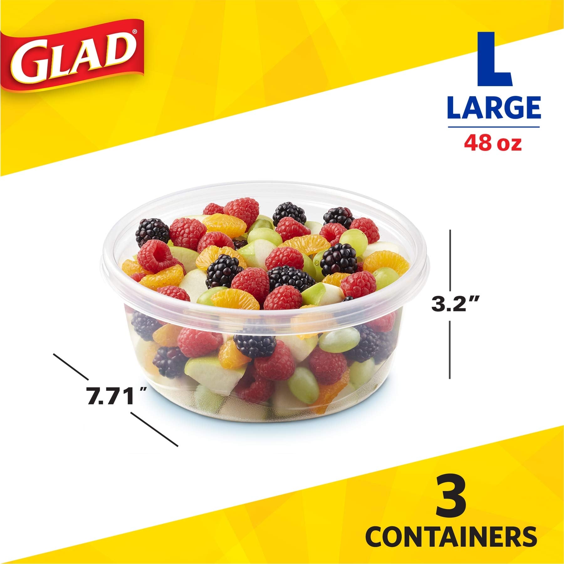 Glad Food Storage Containers, Deep Dish, 64 Ounce, 3 Count