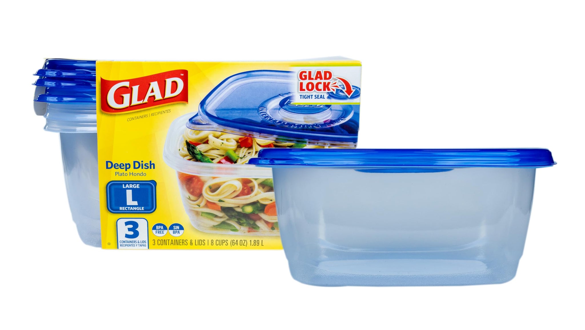 Glad Food Storage Containers, Deep Dish, 64 Ounce, 3 Count