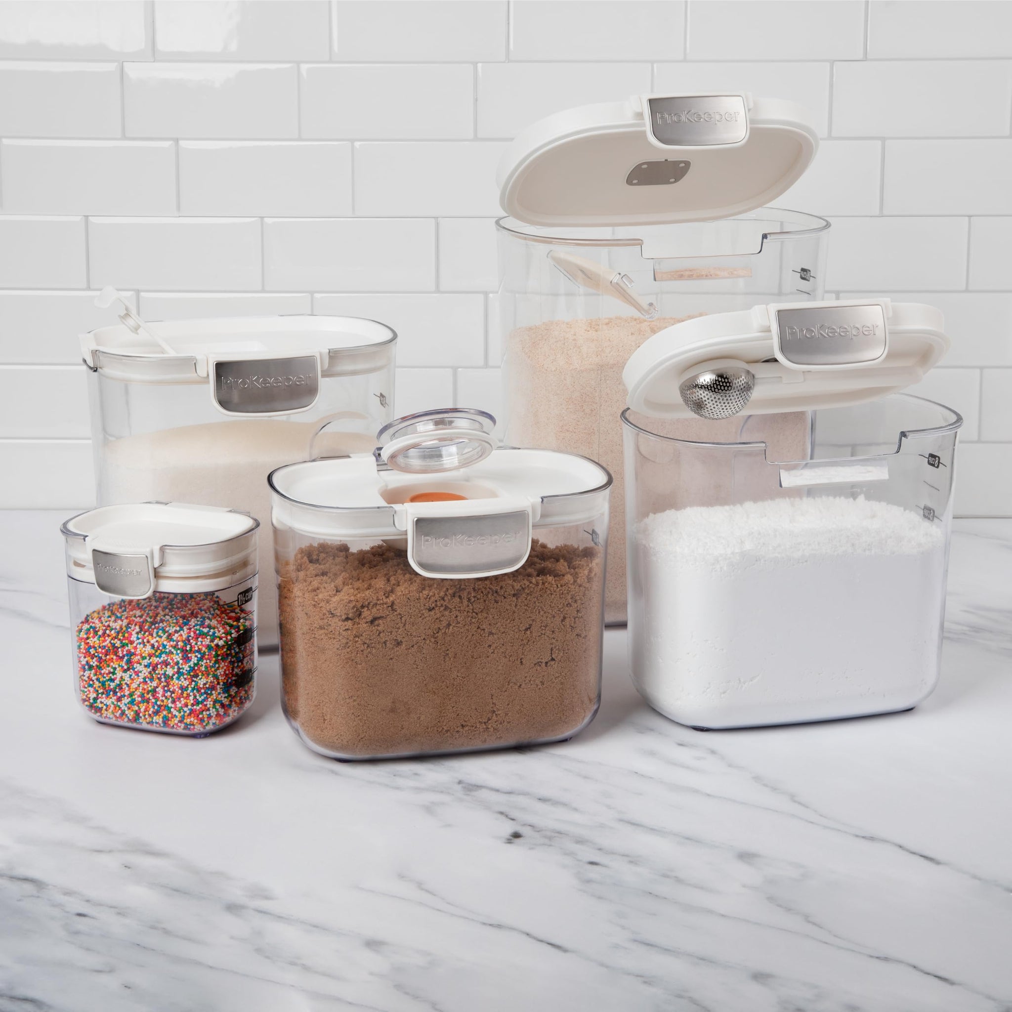 ProKeeper+ 9-Piece Airtight Food Storage Container Set – Clear Plastic Flour and Sugar Canister Set with Magnetic Accessories for Kitchen Organization (Grey, 9-Piece)