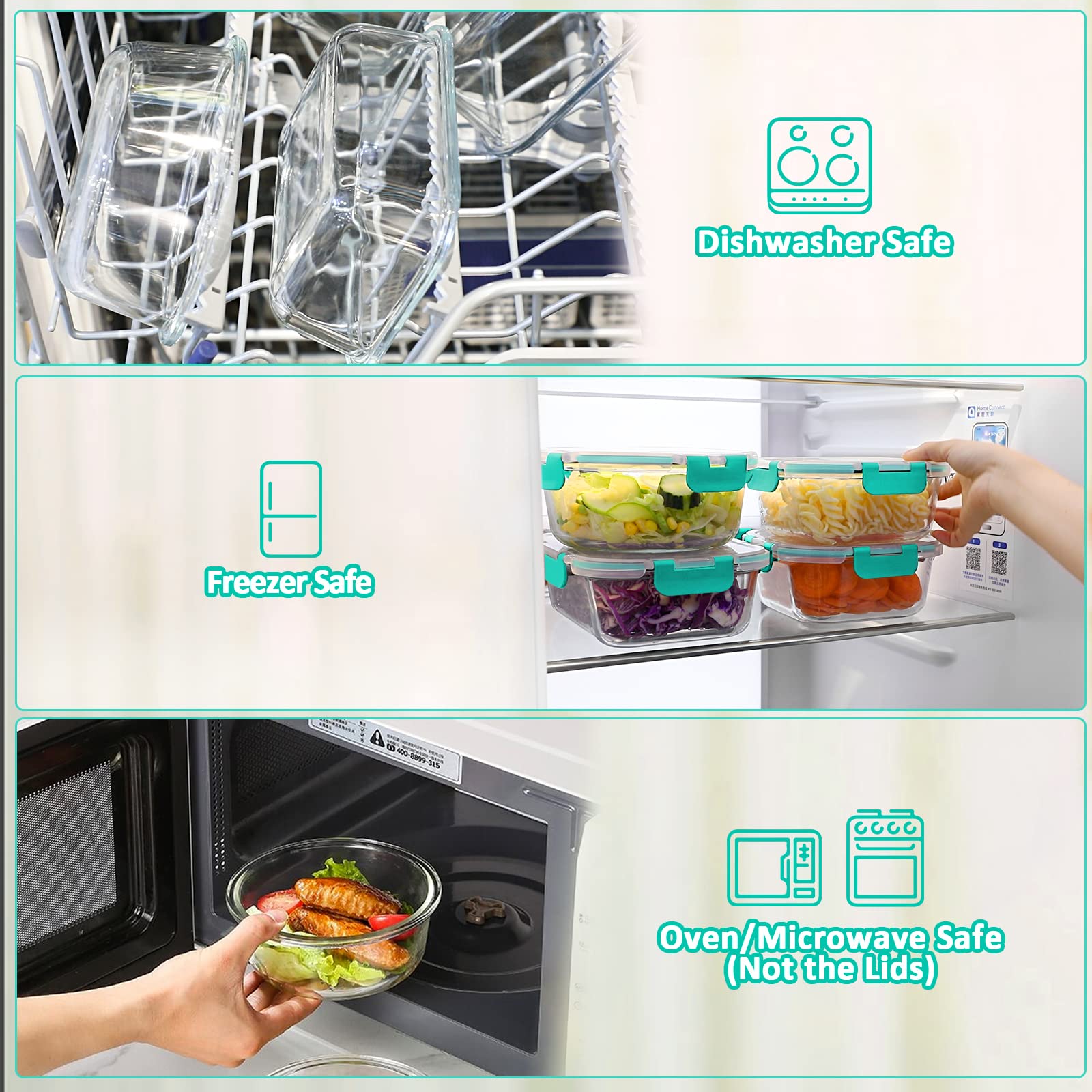[10-Pack] Glass Meal Prep Containers with Lids, MCIRCO Food Storage Containers with Snap Locking Lids, Airtight Lunch Containers, Microwave, Oven, Freezer and Dishwasher
