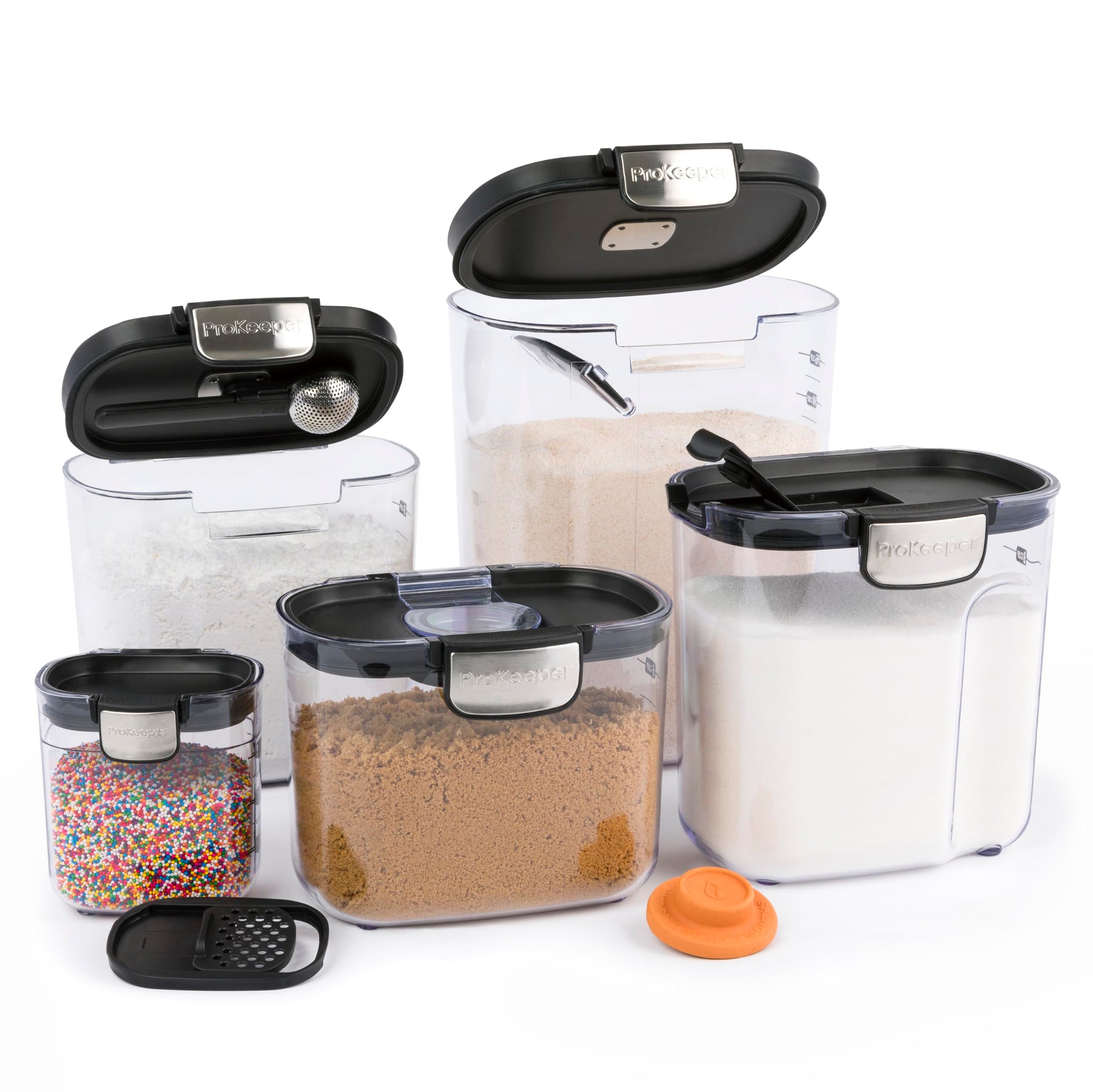 ProKeeper+ 9-Piece Airtight Food Storage Container Set – Clear Plastic Flour and Sugar Canister Set with Magnetic Accessories for Kitchen Organization (Grey, 9-Piece)