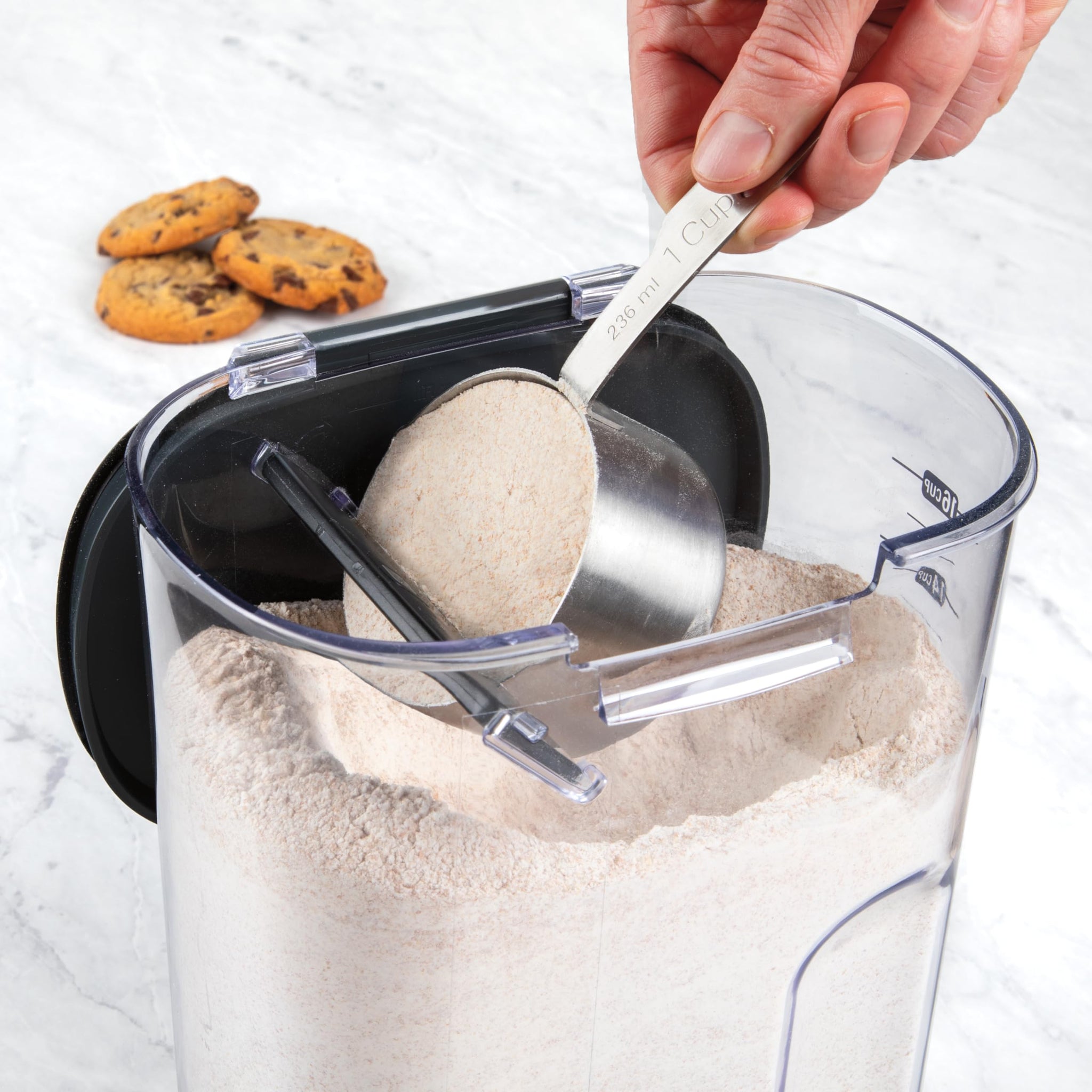 ProKeeper+ 9-Piece Airtight Food Storage Container Set – Clear Plastic Flour and Sugar Canister Set with Magnetic Accessories for Kitchen Organization (Grey, 9-Piece)