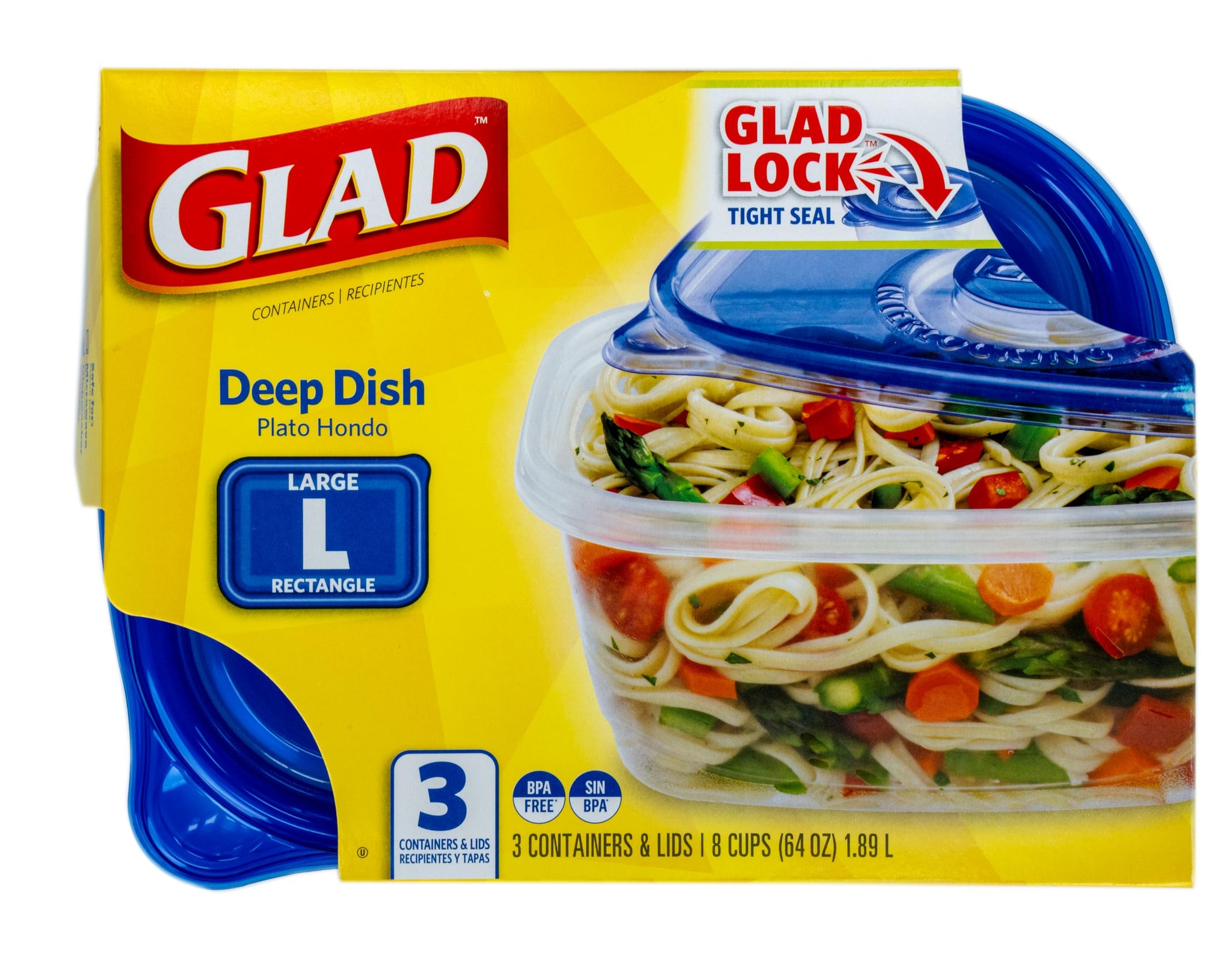 Glad Food Storage Containers, Deep Dish, 64 Ounce, 3 Count