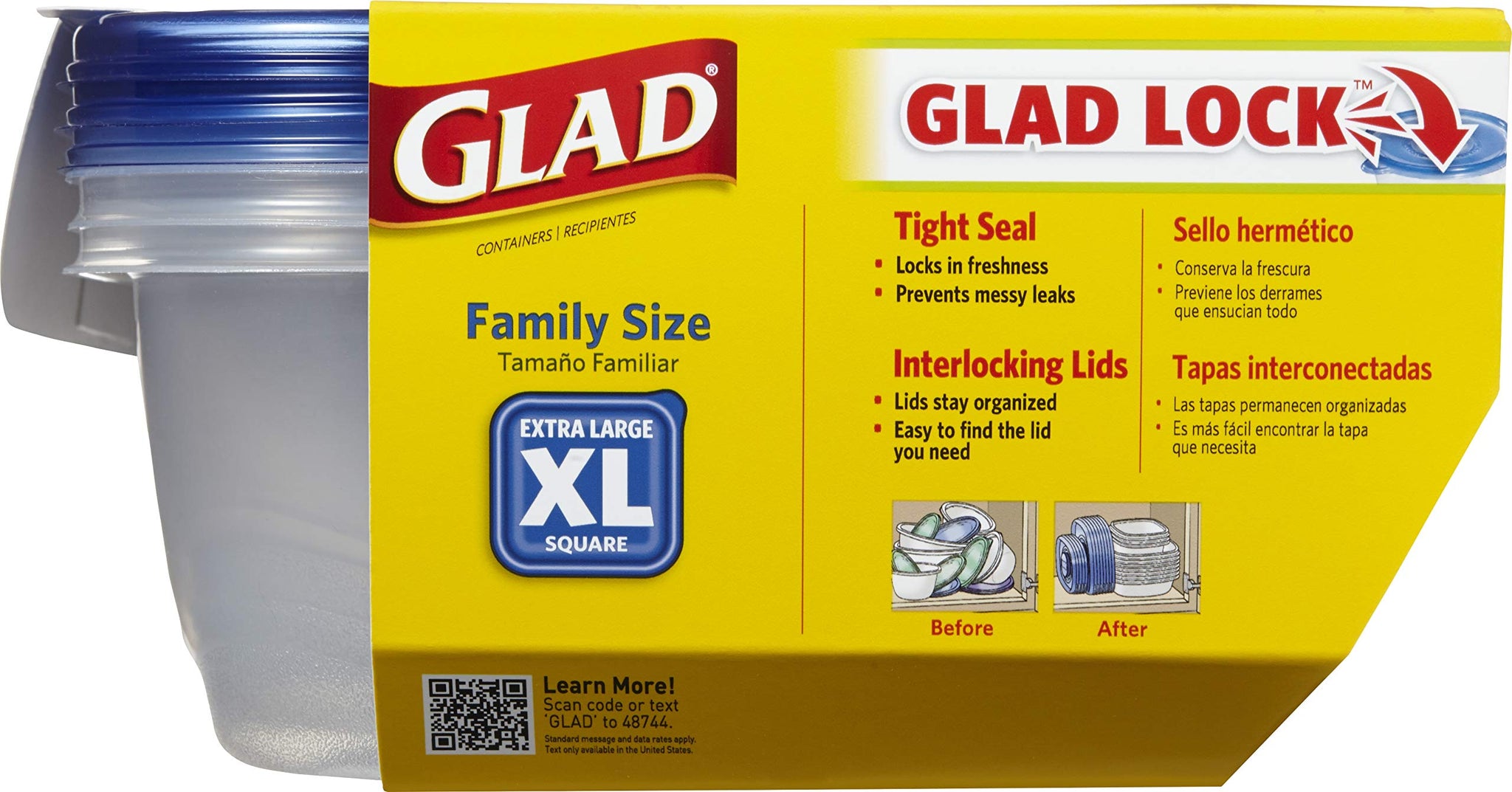 Glad Food Storage Containers, Deep Dish, 64 Ounce, 3 Count