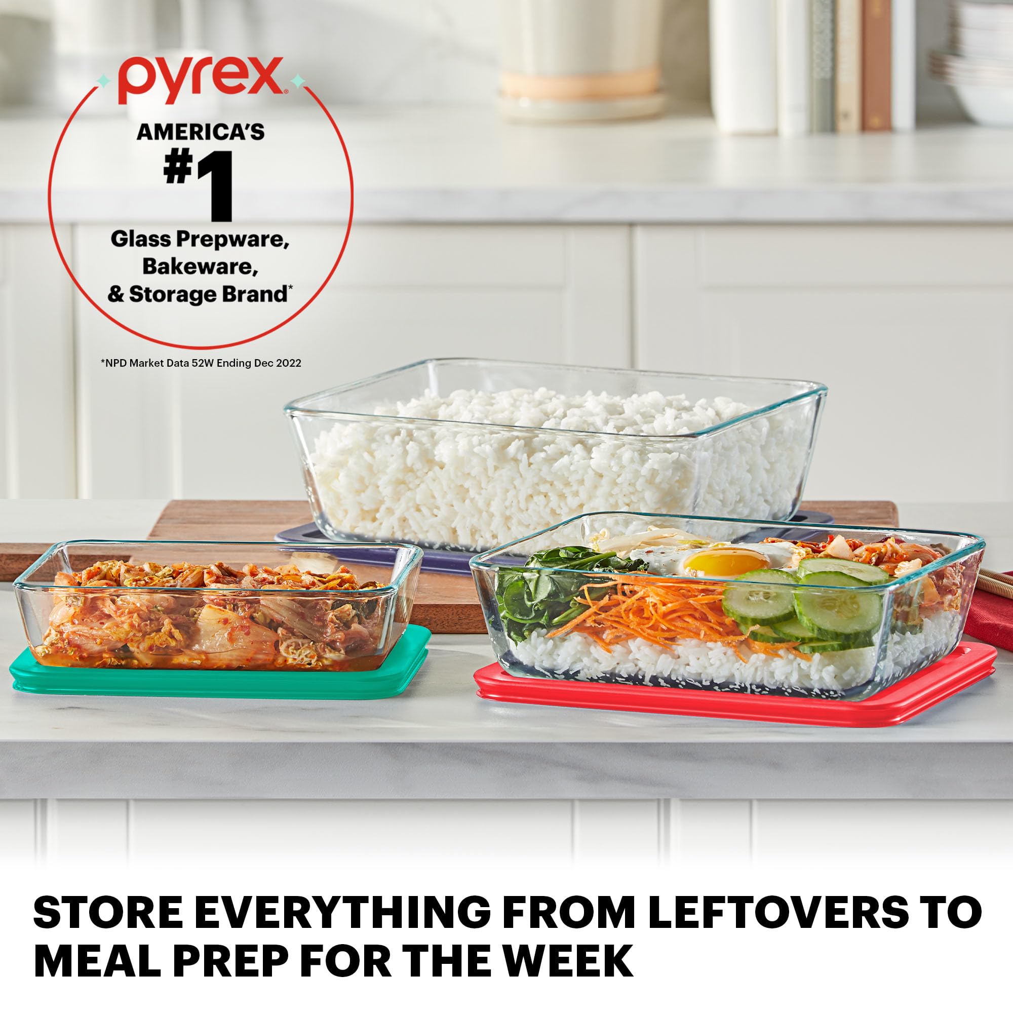 Pyrex Simply Store (12-Pack) Glass Food Storage Containers Set, (1, 2, & 3 Cup) Meal Prep Containers With BPA-Free Lids, Dishwasher & Microwave Safe