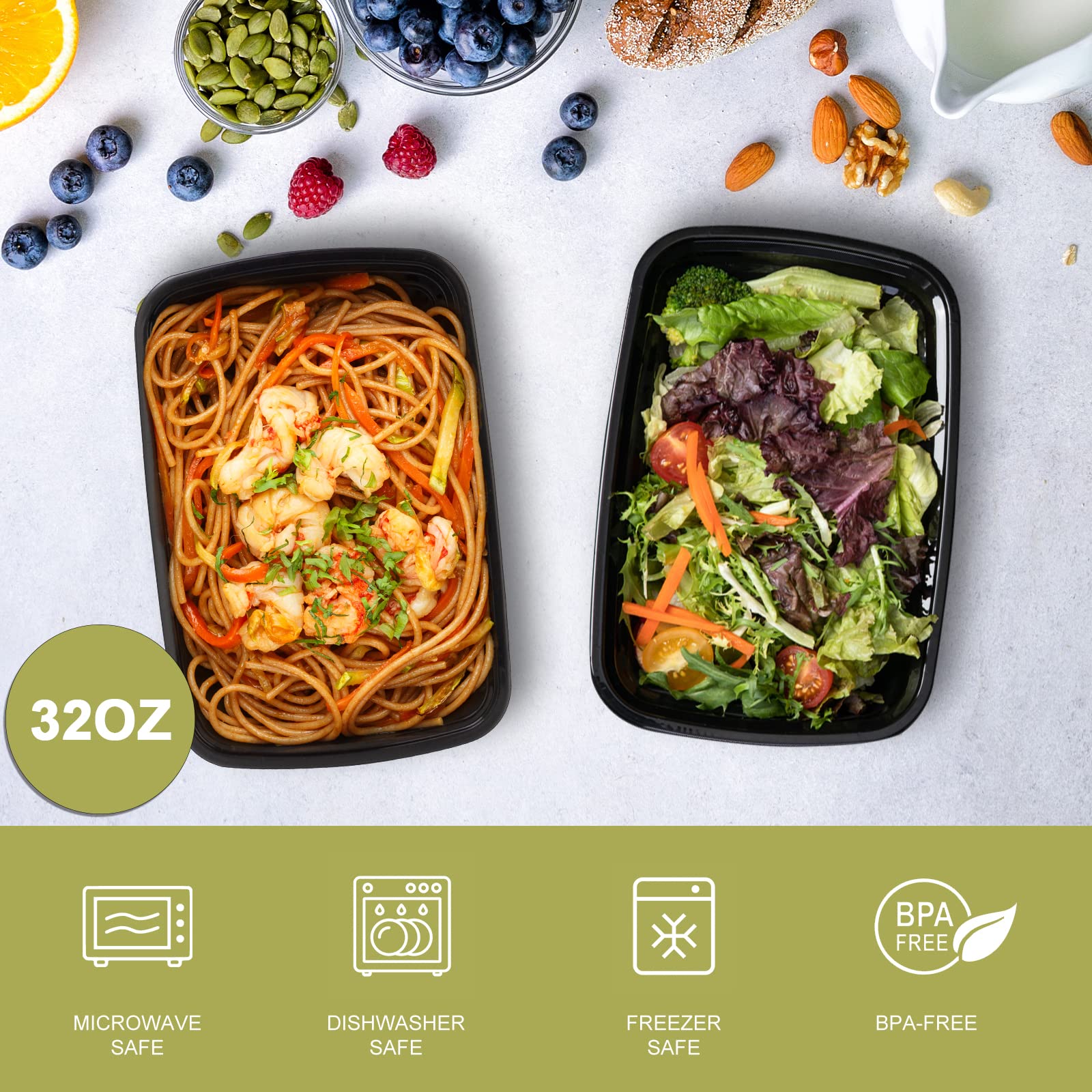 Ezalia 15 Pack- Meal Prep Containers 32oz, Plastic Food Prep Containers Reusable, Leakproof To Go Food Containers with Lids, BPA-Free, Microwave/Dishwasher/Freezer Safe