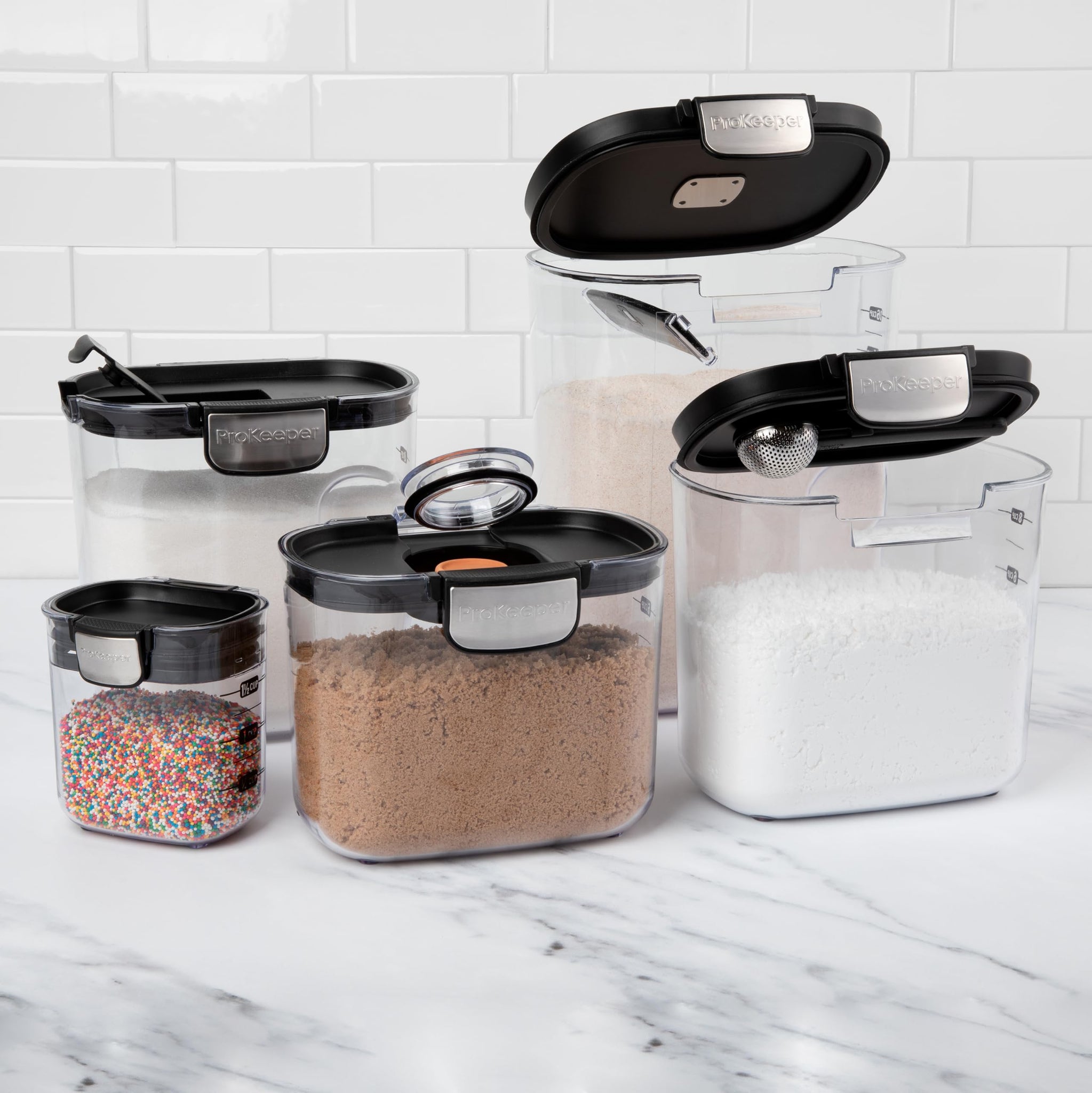 ProKeeper+ 9-Piece Airtight Food Storage Container Set – Clear Plastic Flour and Sugar Canister Set with Magnetic Accessories for Kitchen Organization (Grey, 9-Piece)