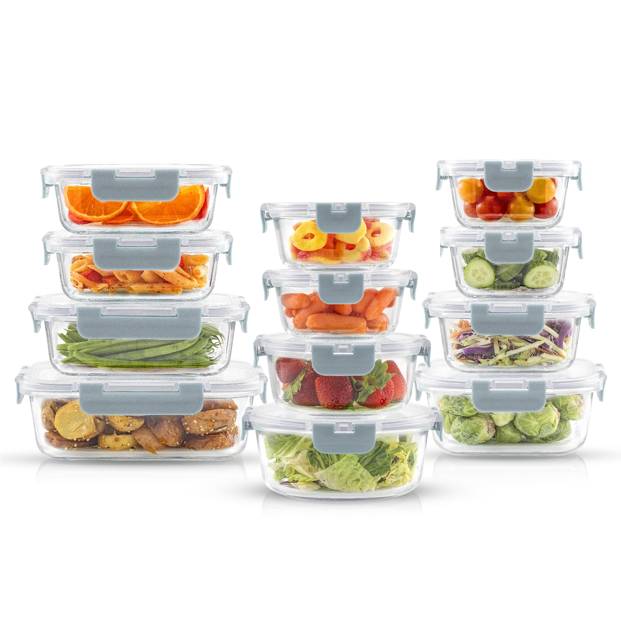JoyJolt 24pc Borosilicate Glass Storage Containers with Lids | 12 Airtight/Freezer Safe Food Storage Containers for Pantry and Kitchen | Meal Prep Container for Lunch | Glass Tupperware Set