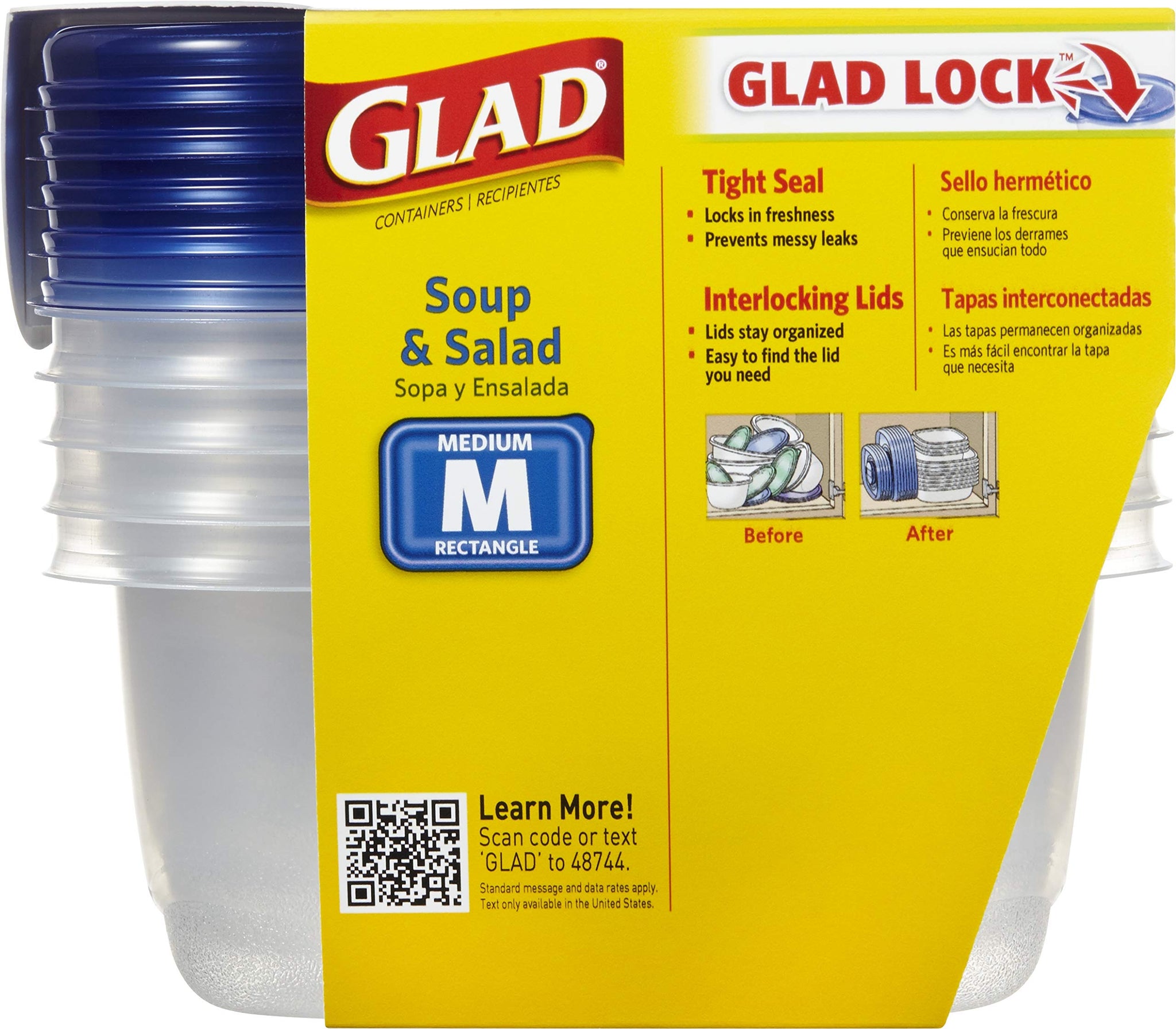 Glad Food Storage Containers, Deep Dish, 64 Ounce, 3 Count