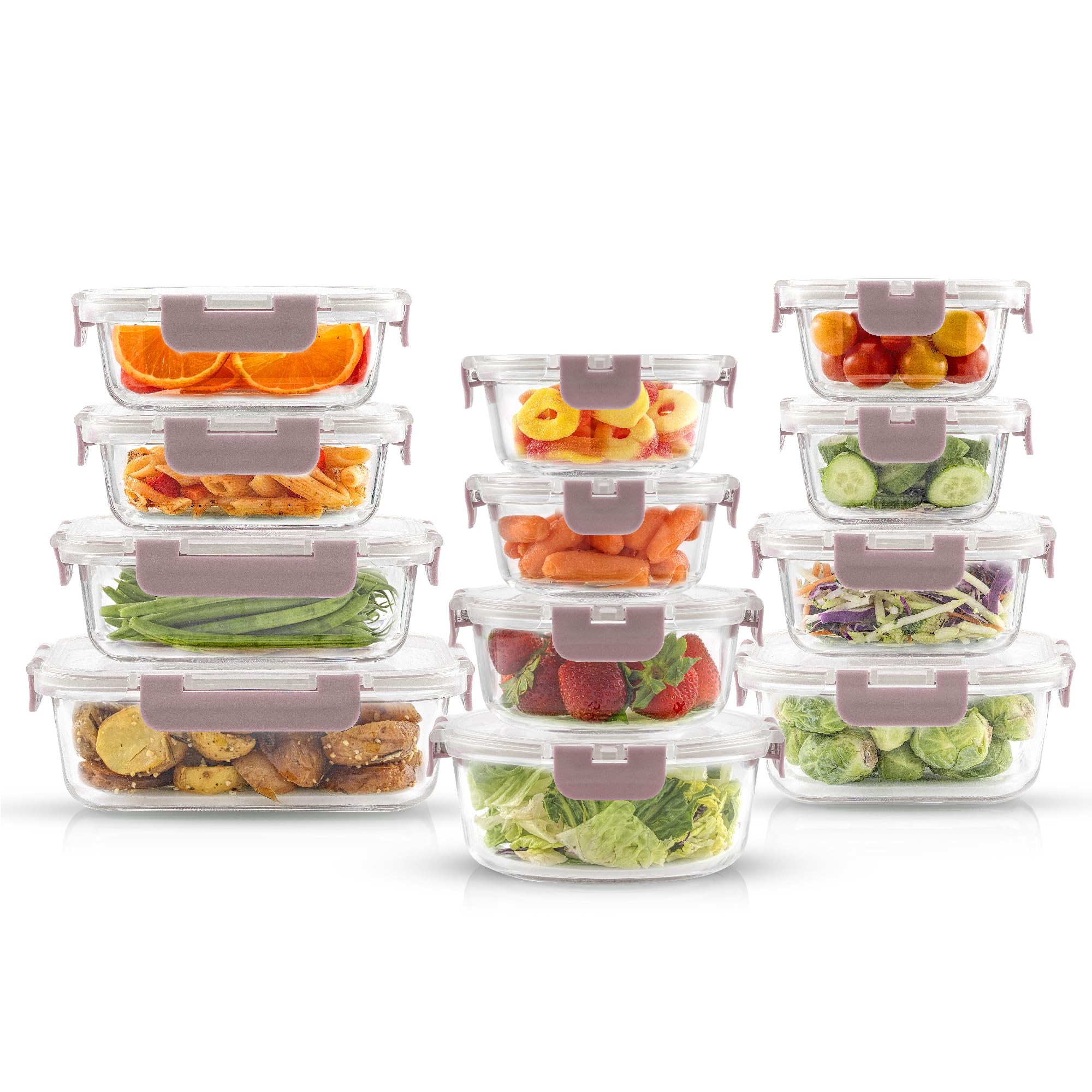 JoyJolt 24pc Borosilicate Glass Storage Containers with Lids | 12 Airtight/Freezer Safe Food Storage Containers for Pantry and Kitchen | Meal Prep Container for Lunch | Glass Tupperware Set