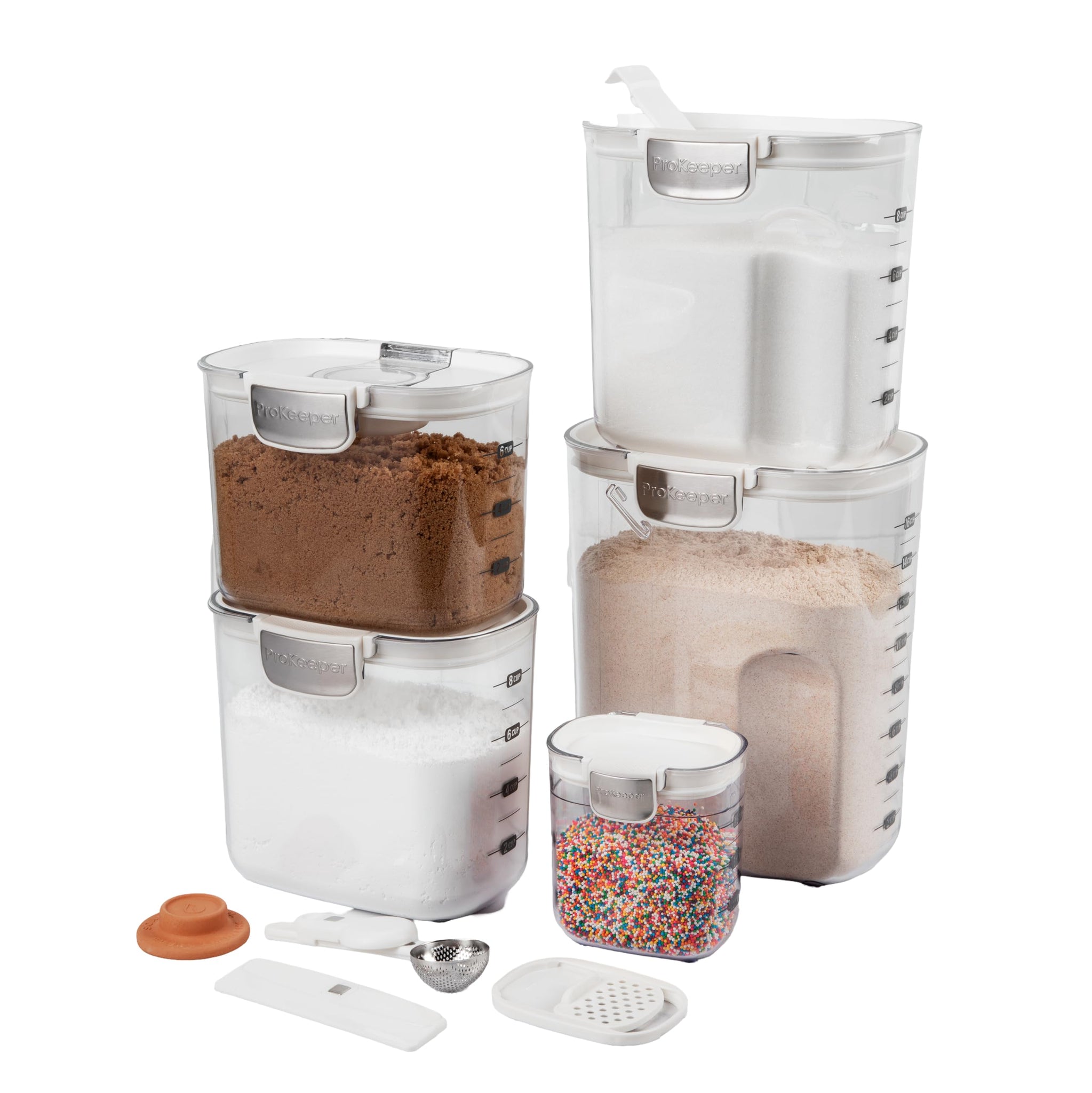 ProKeeper+ 9-Piece Airtight Food Storage Container Set – Clear Plastic Flour and Sugar Canister Set with Magnetic Accessories for Kitchen Organization (Grey, 9-Piece)