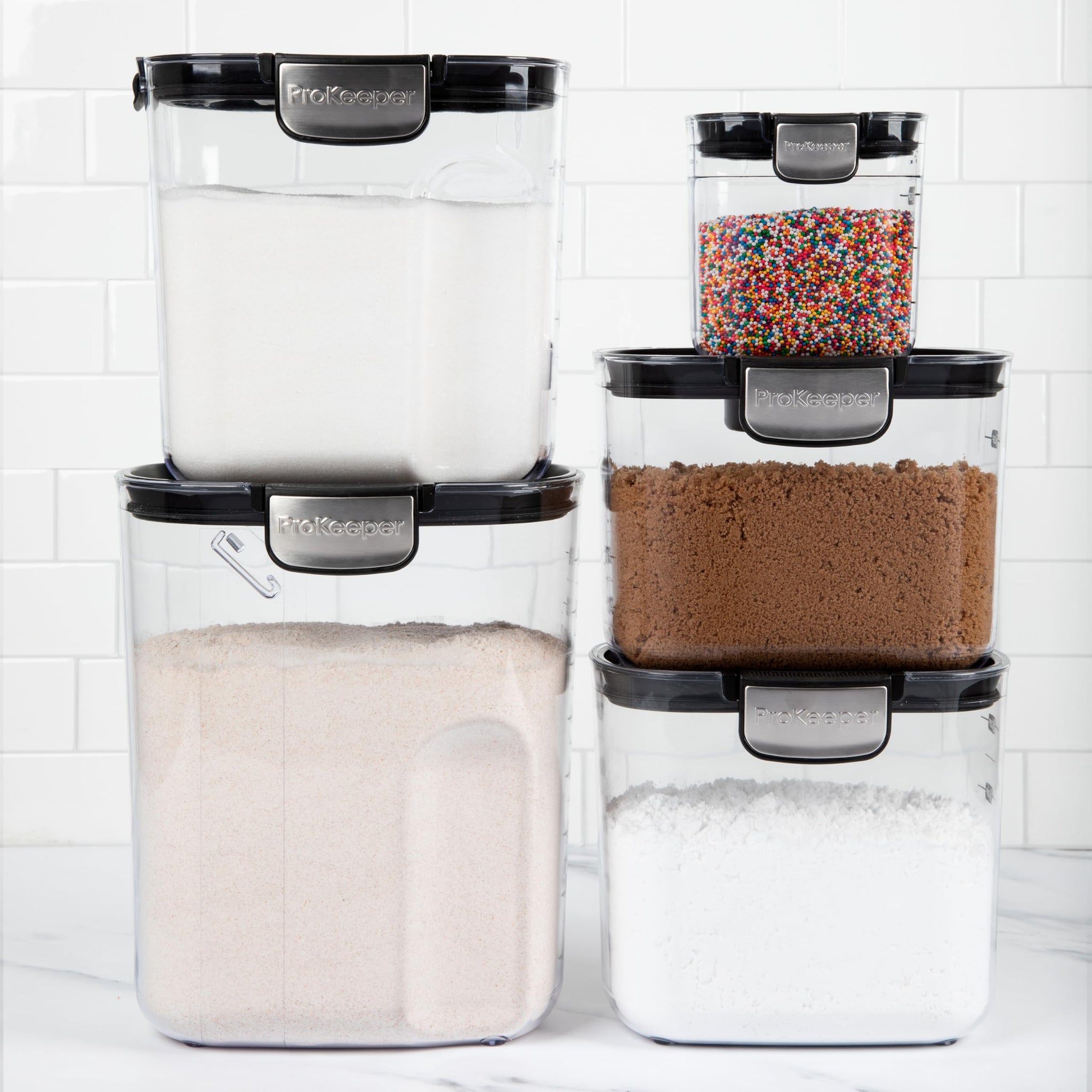 ProKeeper+ 9-Piece Airtight Food Storage Container Set – Clear Plastic Flour and Sugar Canister Set with Magnetic Accessories for Kitchen Organization (Grey, 9-Piece)