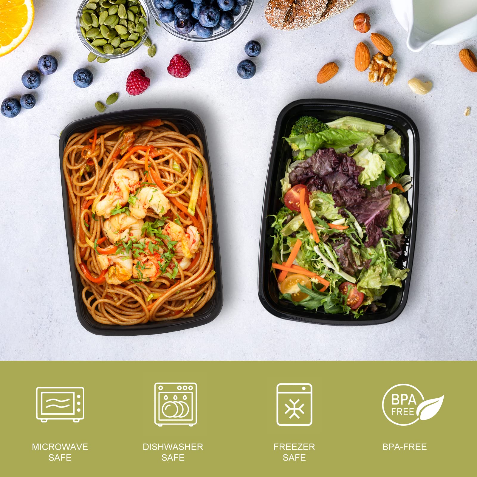 Ezalia 15 Pack- Meal Prep Containers 32oz, Plastic Food Prep Containers Reusable, Leakproof To Go Food Containers with Lids, BPA-Free, Microwave/Dishwasher/Freezer Safe
