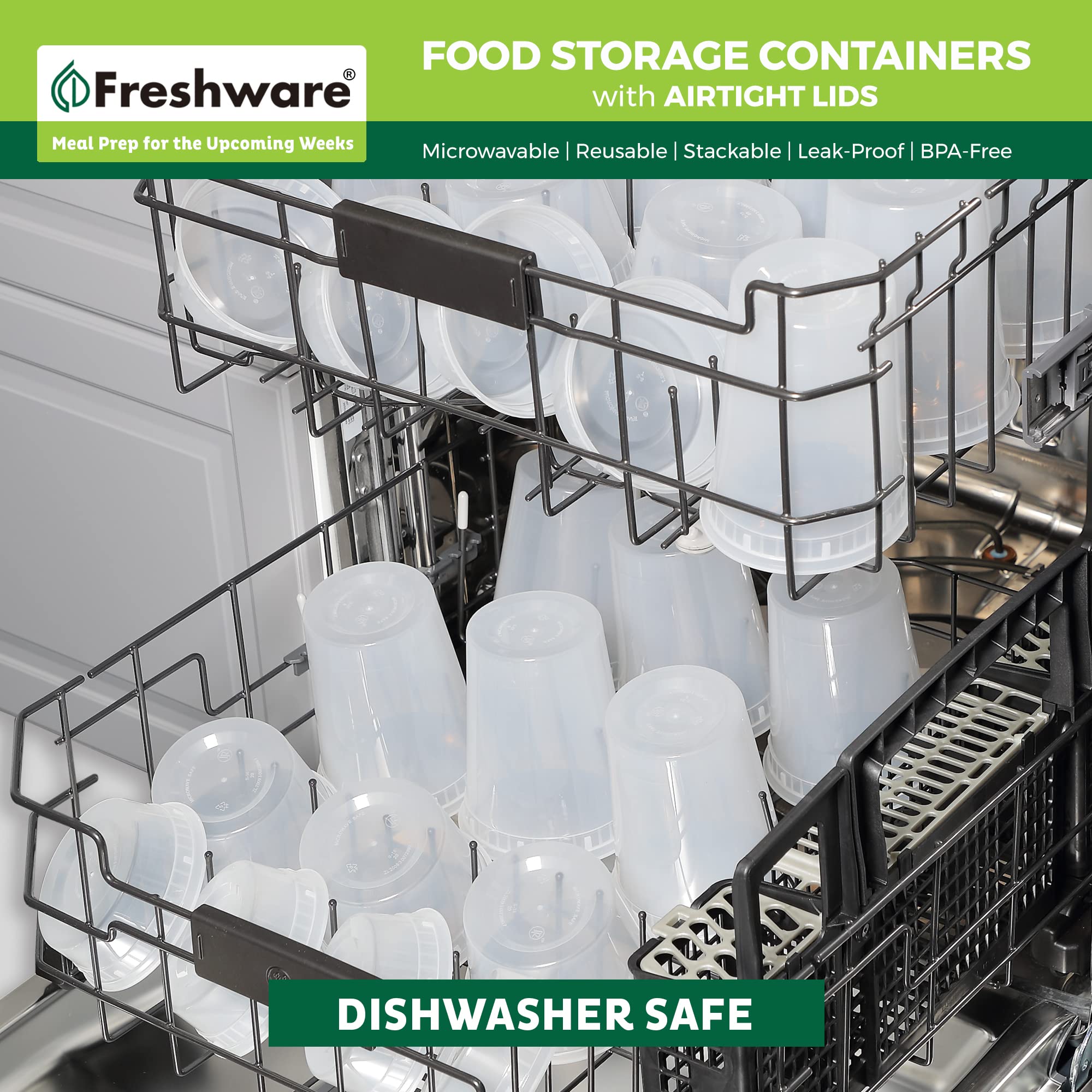 Freshware Food Storage Containers [50 Set] 16 oz Plastic Deli Containers with Lids, Slime, Soup, Meal Prep Containers | BPA Free | Stackable | Leakproof | Microwave/Dishwasher/Freezer Safe