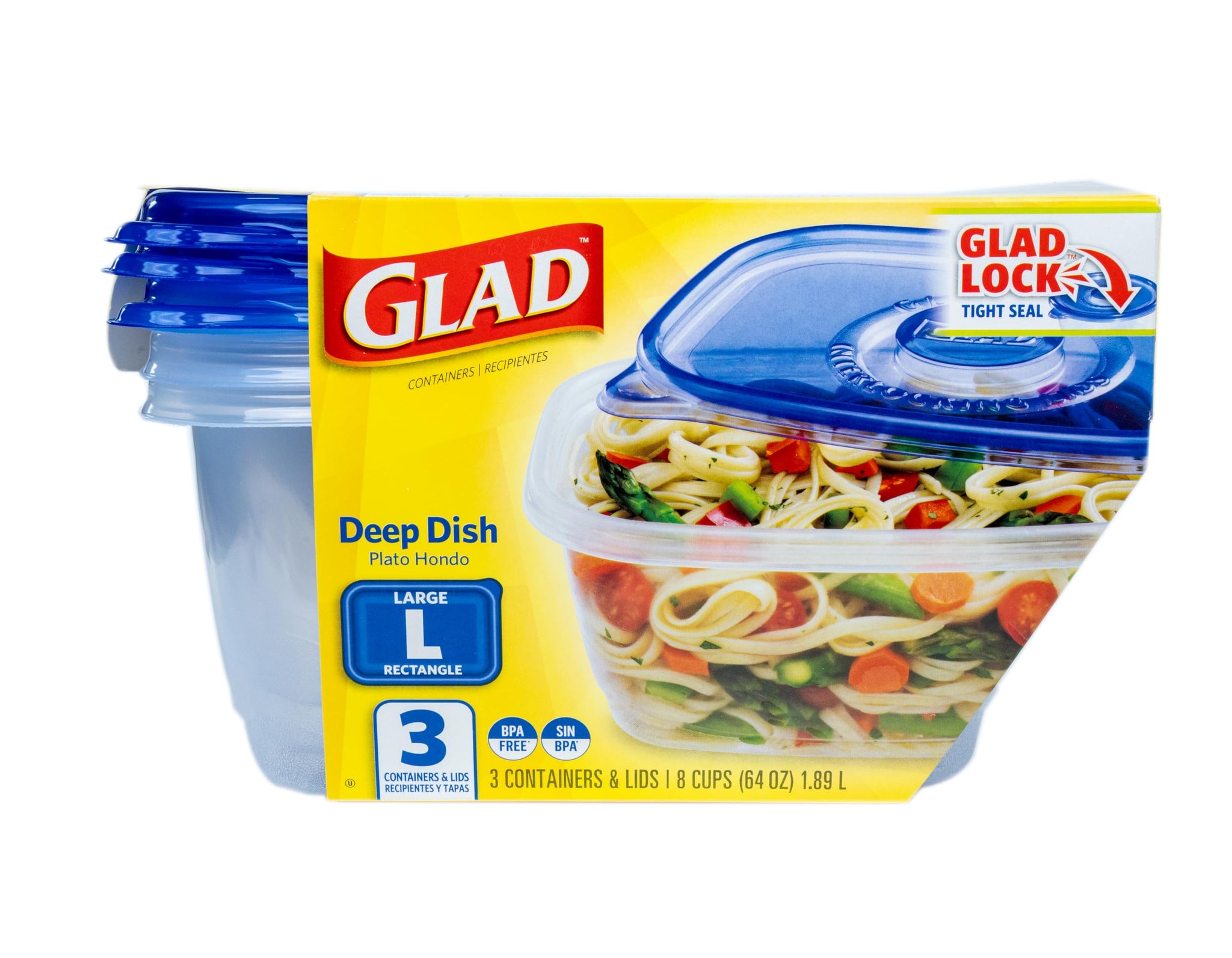 Glad Food Storage Containers, Deep Dish, 64 Ounce, 3 Count