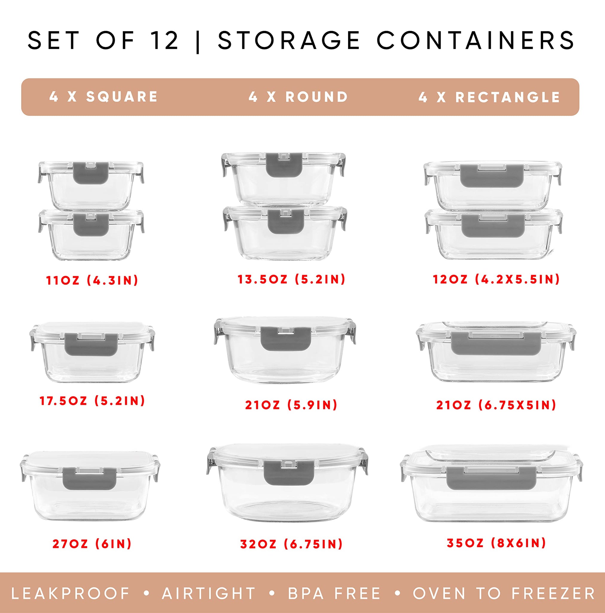 JoyJolt 24pc Borosilicate Glass Storage Containers with Lids | 12 Airtight/Freezer Safe Food Storage Containers for Pantry and Kitchen | Meal Prep Container for Lunch | Glass Tupperware Set