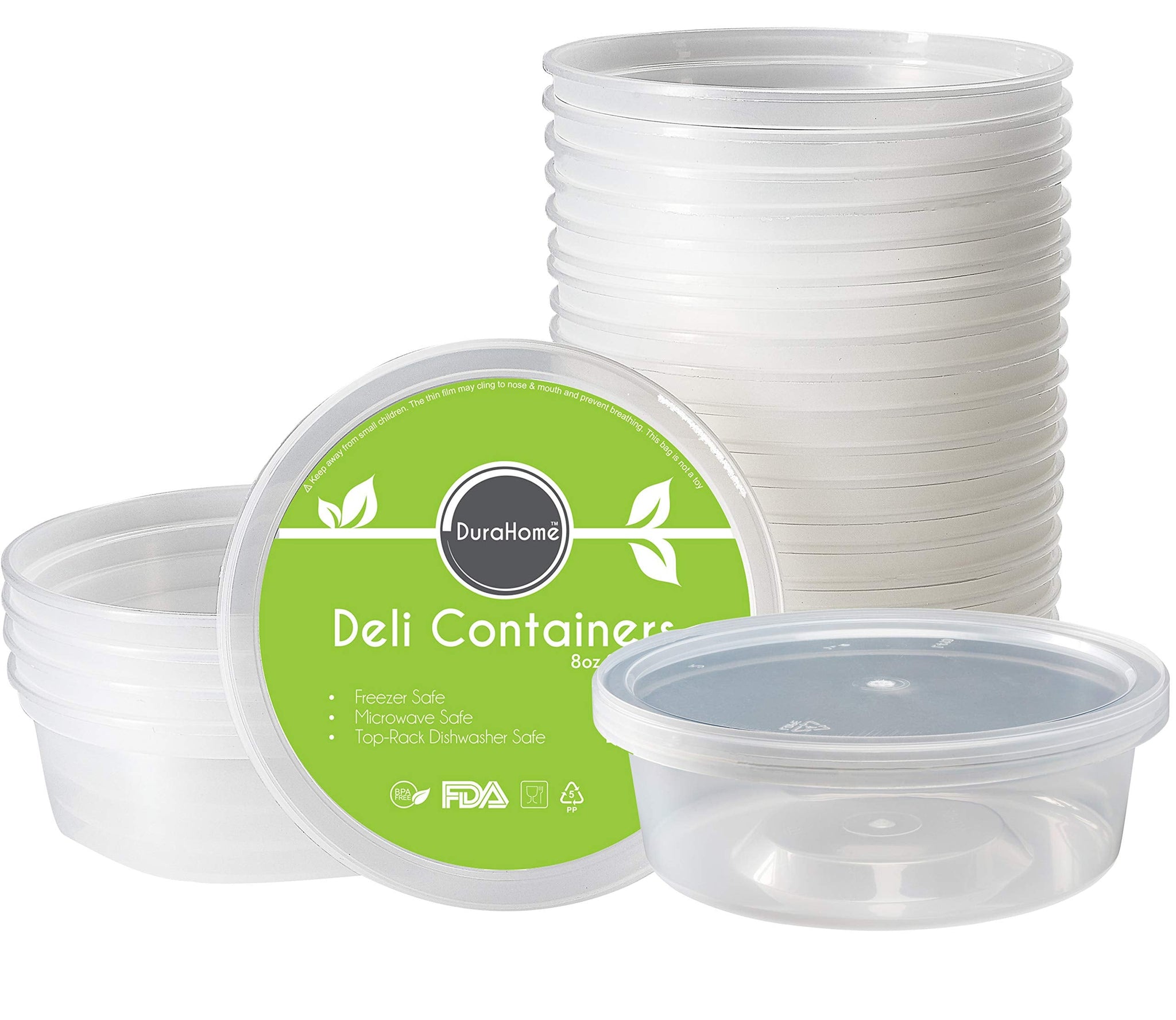 DuraHome - Deli food Storage Containers with Lids 32 oz, Quart Pack of 24 Leak-proof Freezer Safe Microwaveable Soup Storage Container - Clear Plastic Premium Quality