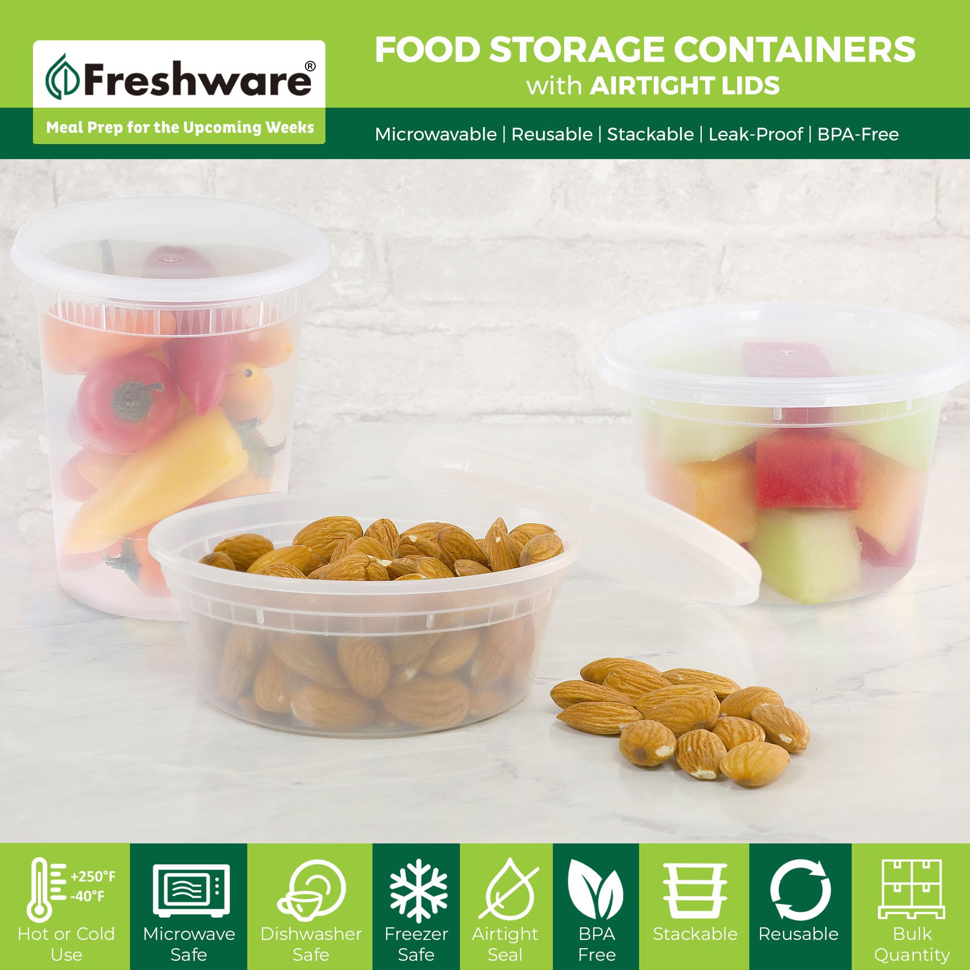 Freshware Food Storage Containers [50 Set] 16 oz Plastic Deli Containers with Lids, Slime, Soup, Meal Prep Containers | BPA Free | Stackable | Leakproof | Microwave/Dishwasher/Freezer Safe