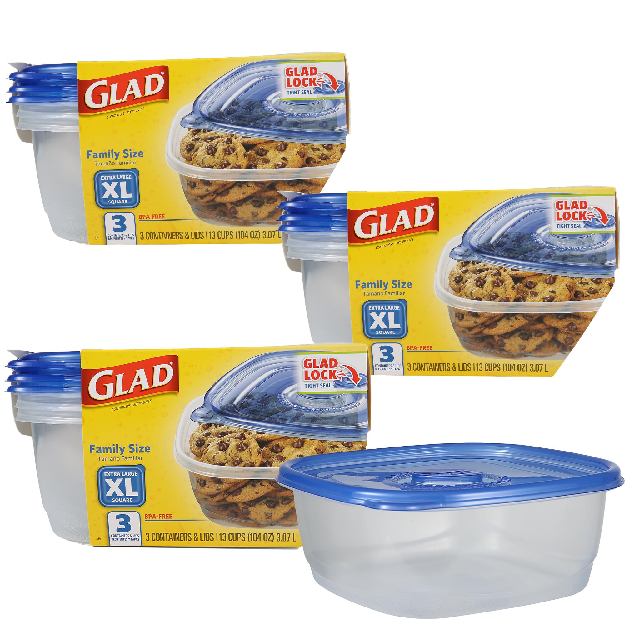 Glad Food Storage Containers, Deep Dish, 64 Ounce, 3 Count