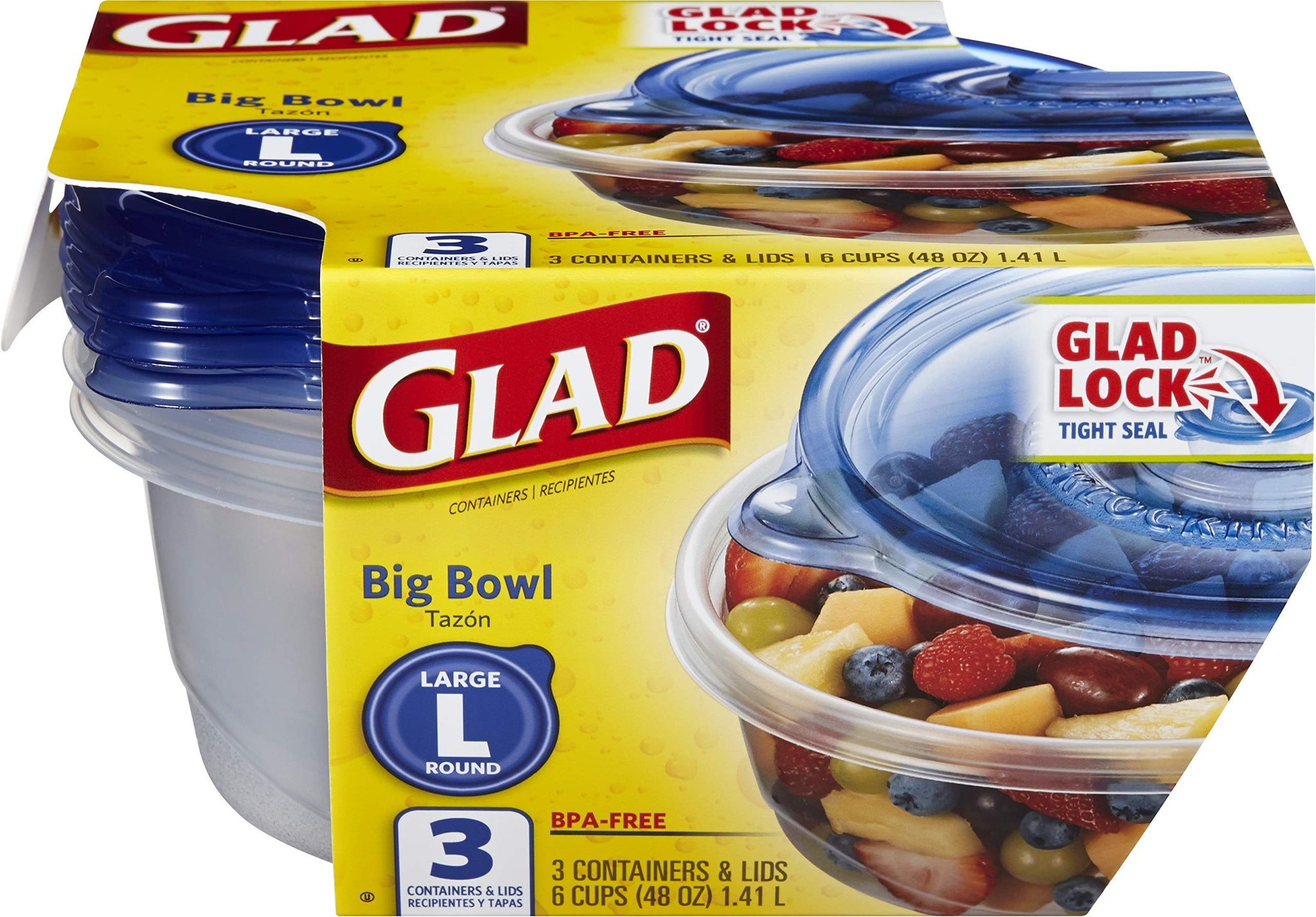 Glad Food Storage Containers, Deep Dish, 64 Ounce, 3 Count