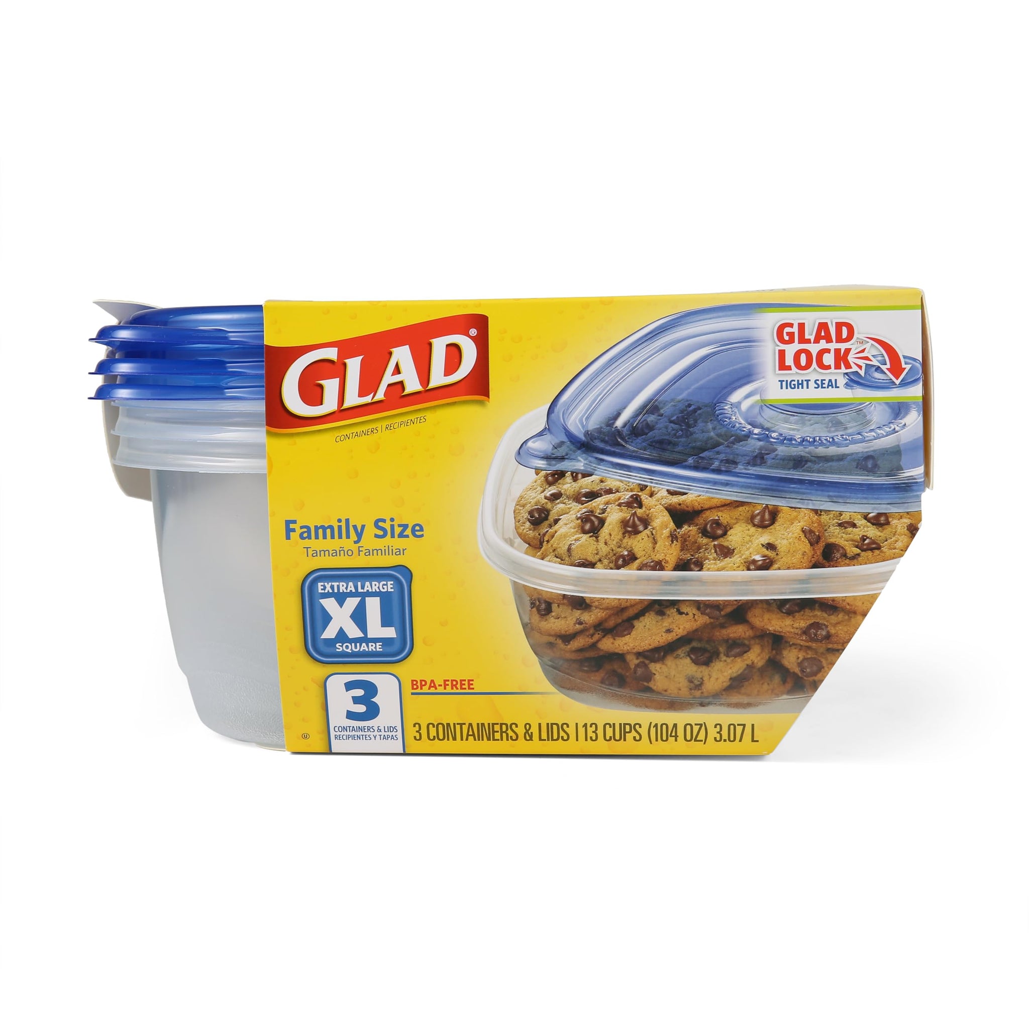 Glad Food Storage Containers, Deep Dish, 64 Ounce, 3 Count