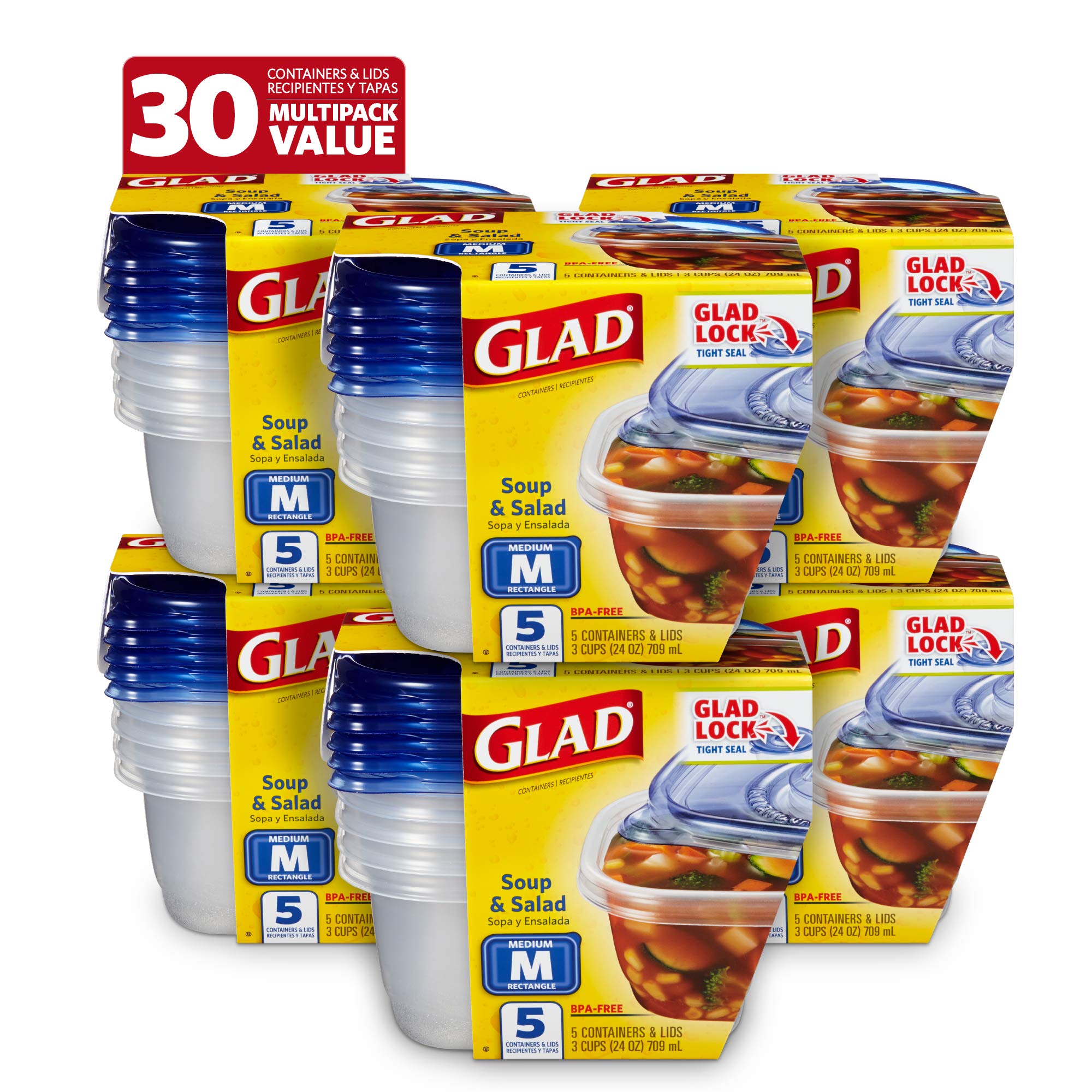 Glad Food Storage Containers, Deep Dish, 64 Ounce, 3 Count