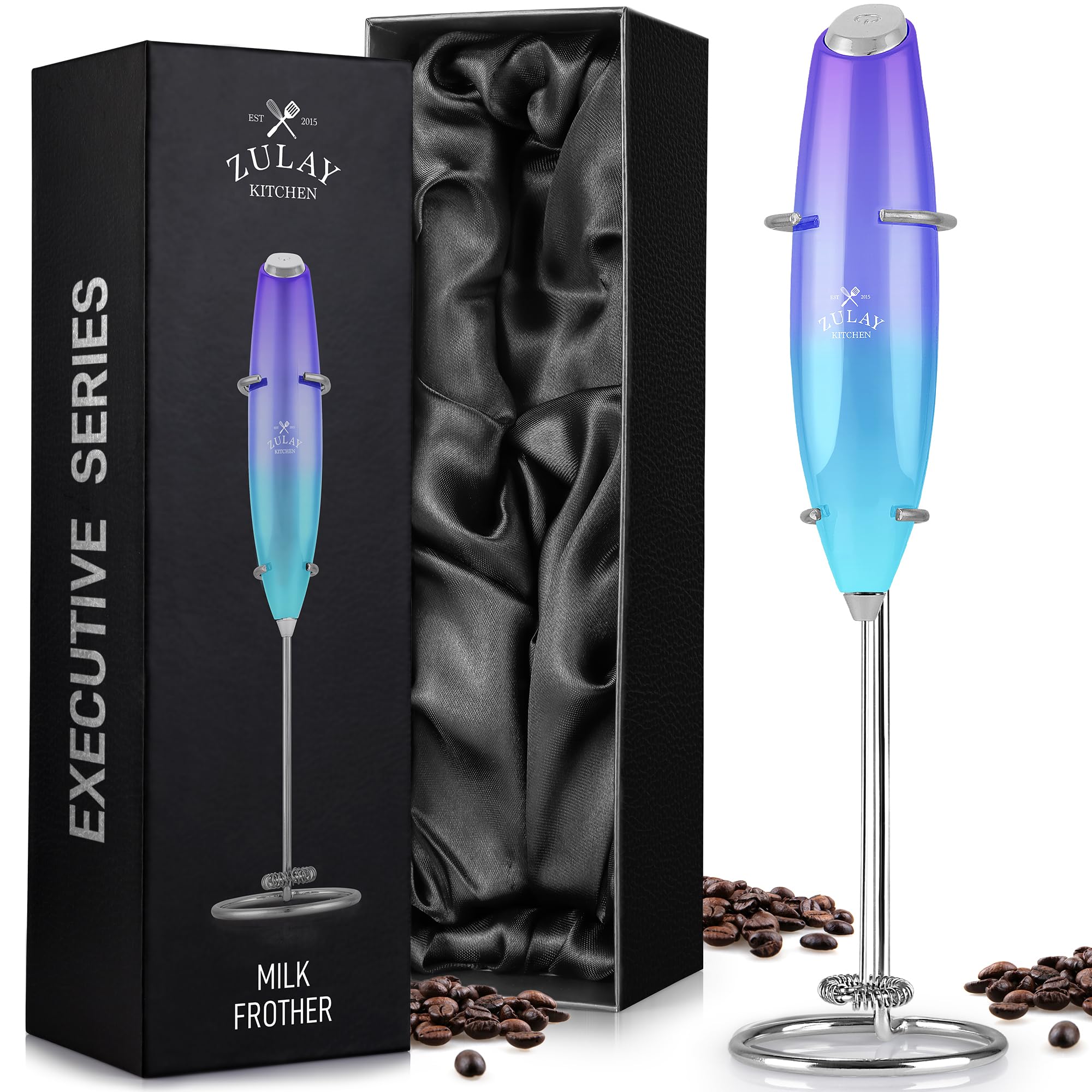 Zulay Kitchen Powerful Milk Frother Wand With 2 Duracell Batteries - Ultra Fast Handheld Drink Mixer - Electric Whisk Foam Maker for Coffee, Lattes, Cappuccino, Matcha, Hot Chocolate & Creamer - Black
