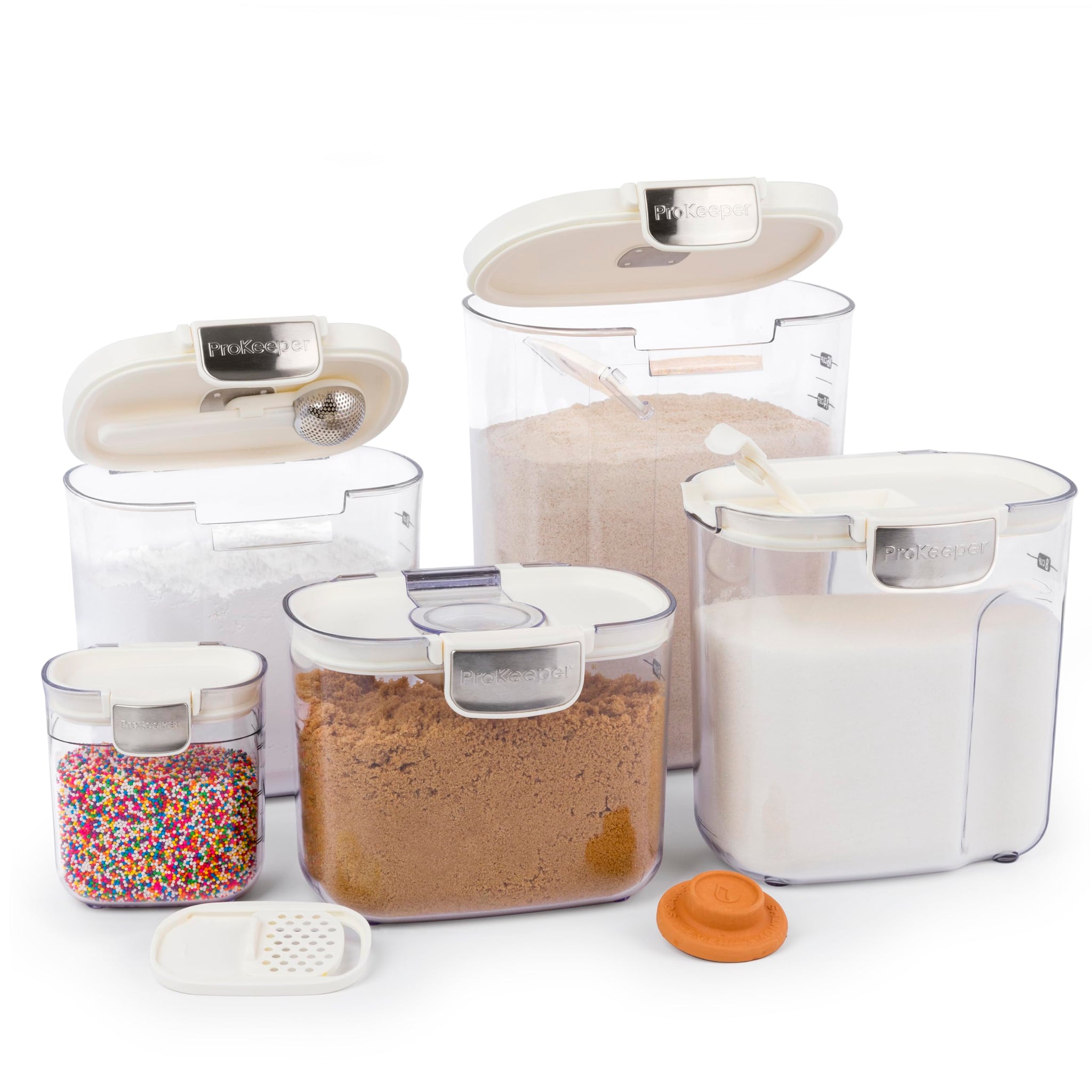 ProKeeper+ 9-Piece Airtight Food Storage Container Set – Clear Plastic Flour and Sugar Canister Set with Magnetic Accessories for Kitchen Organization (Grey, 9-Piece)
