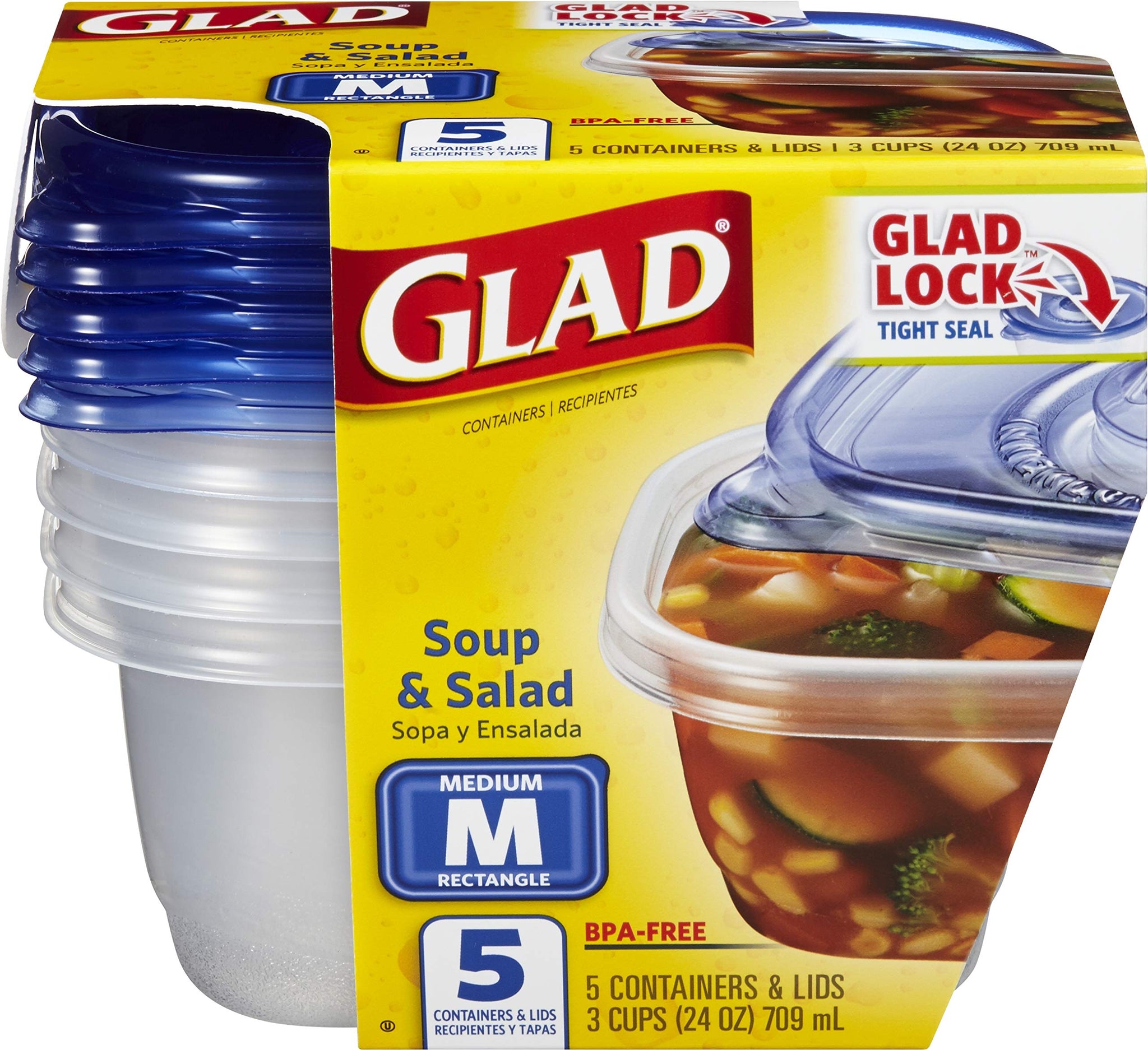Glad Food Storage Containers, Deep Dish, 64 Ounce, 3 Count