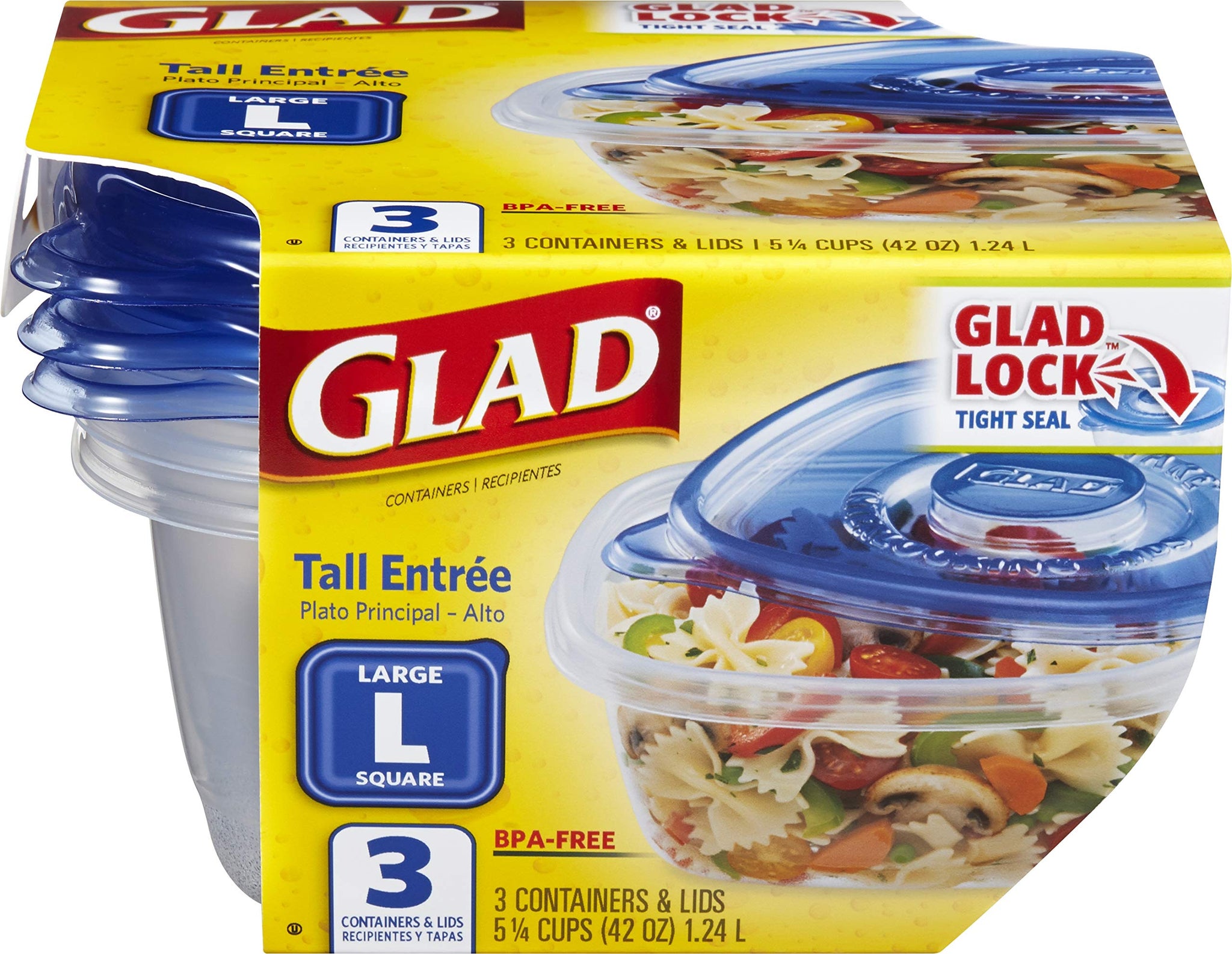 Glad Food Storage Containers, Deep Dish, 64 Ounce, 3 Count