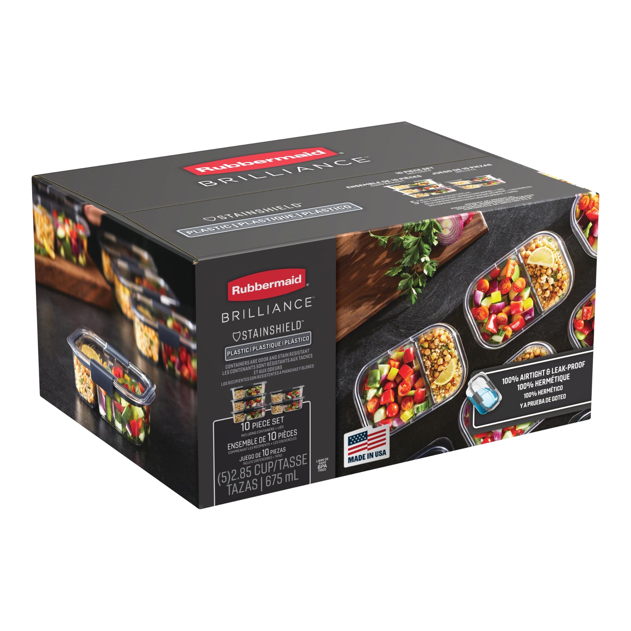 Rubbermaid Brilliance Food Storage Containers BPA Free Airtight Lids Ideal for Lunch Meal Prep & Leftovers Set of 5 (3.2 Cup)