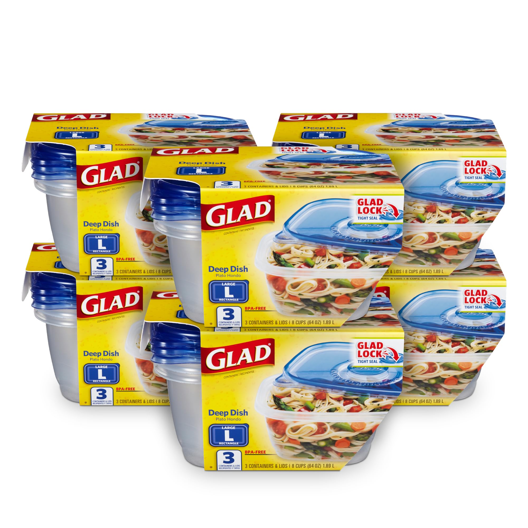 Glad Food Storage Containers, Deep Dish, 64 Ounce, 3 Count