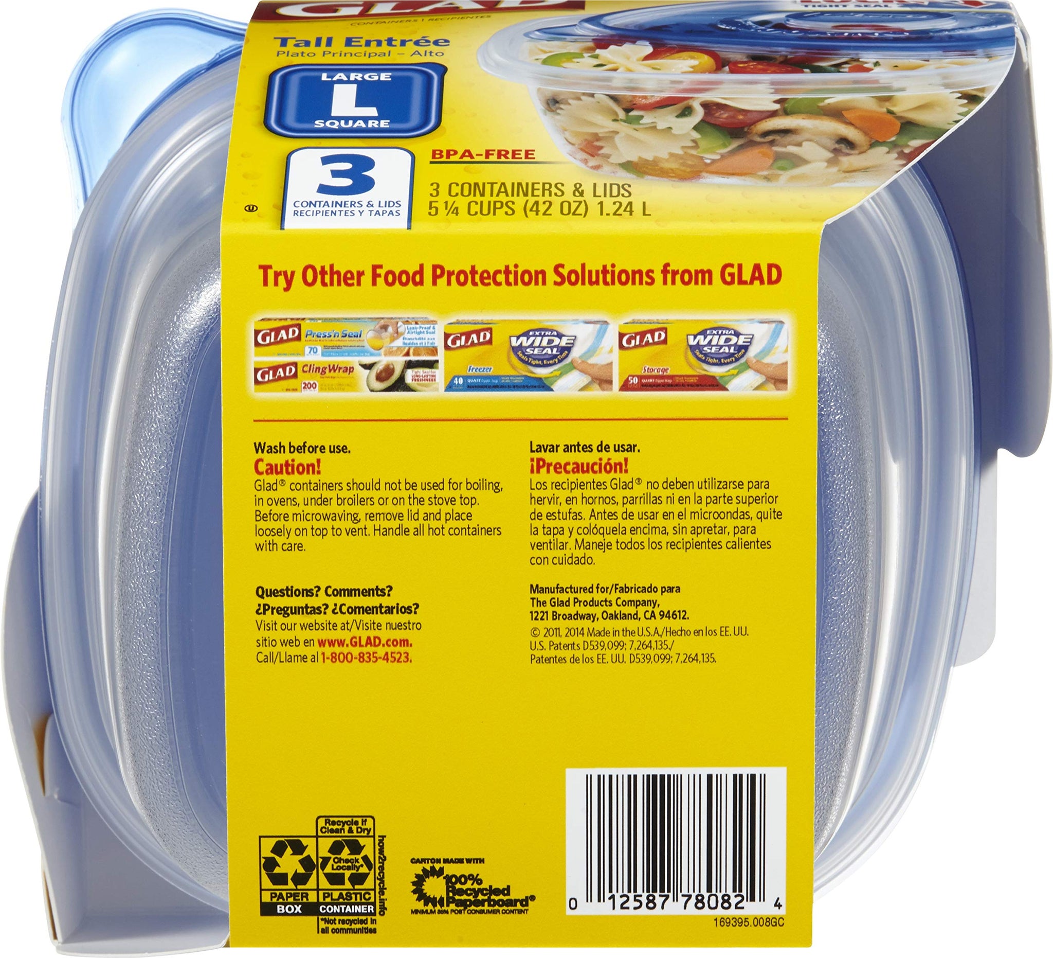 Glad Food Storage Containers, Deep Dish, 64 Ounce, 3 Count