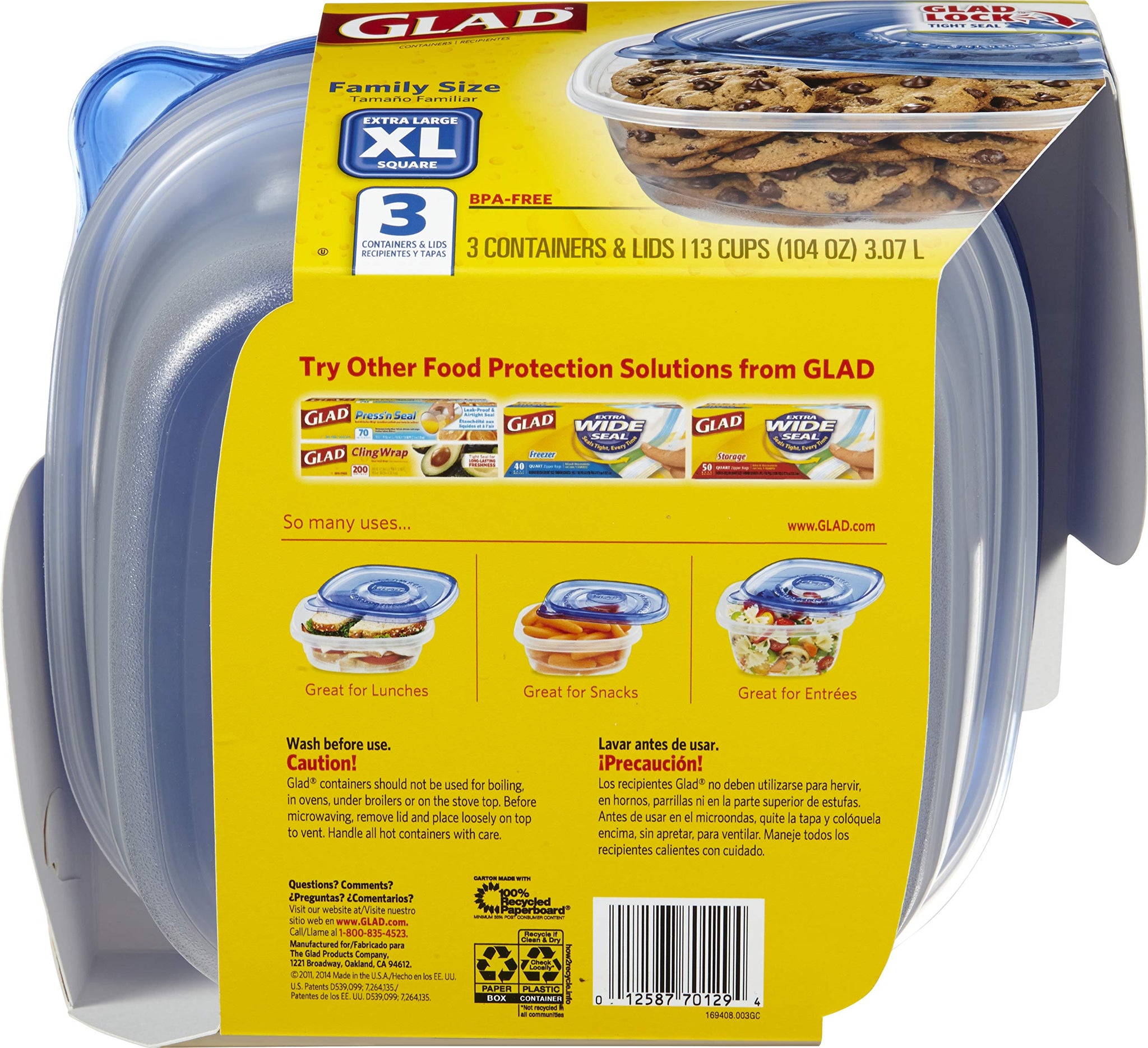 Glad Food Storage Containers, Deep Dish, 64 Ounce, 3 Count
