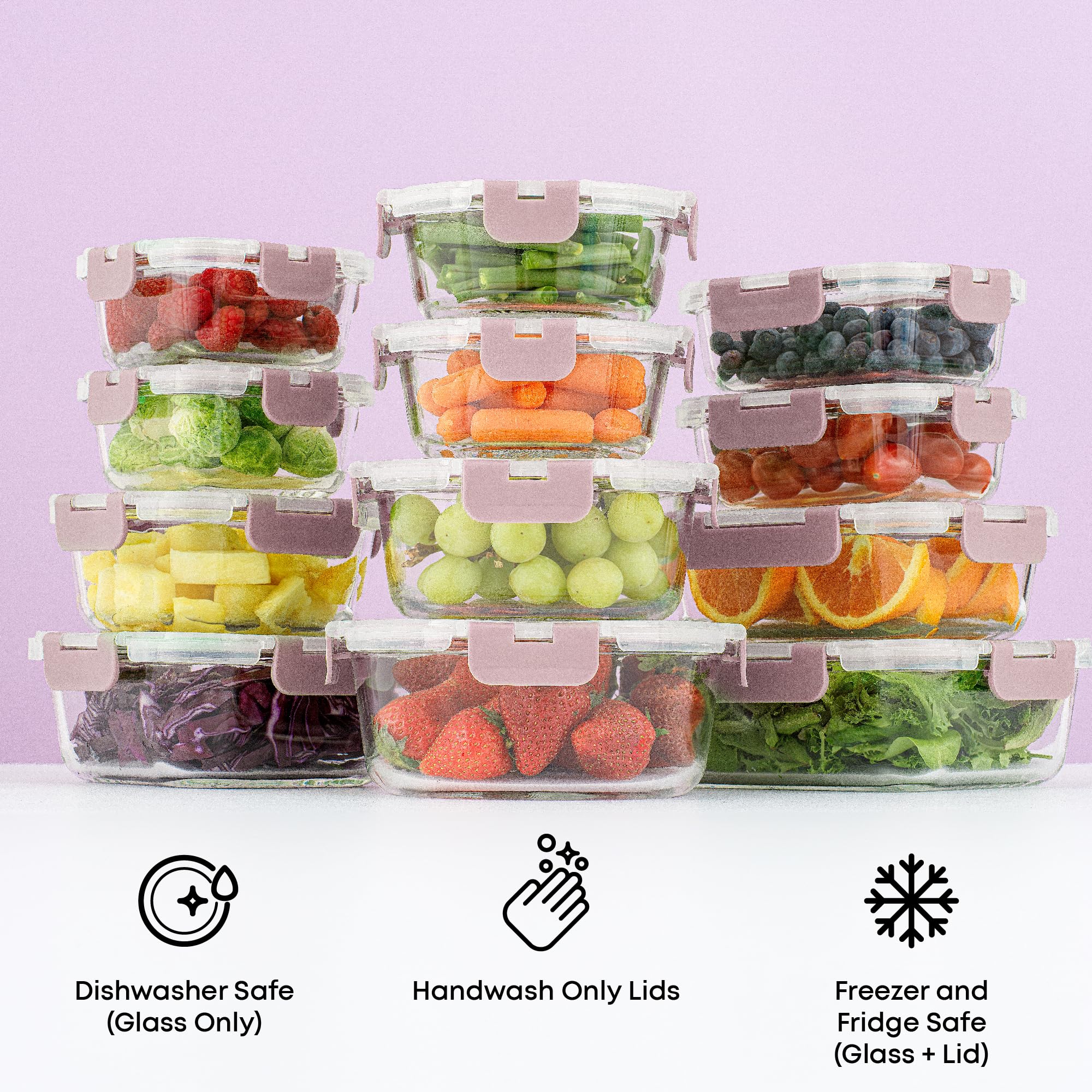 JoyJolt 24pc Borosilicate Glass Storage Containers with Lids | 12 Airtight/Freezer Safe Food Storage Containers for Pantry and Kitchen | Meal Prep Container for Lunch | Glass Tupperware Set