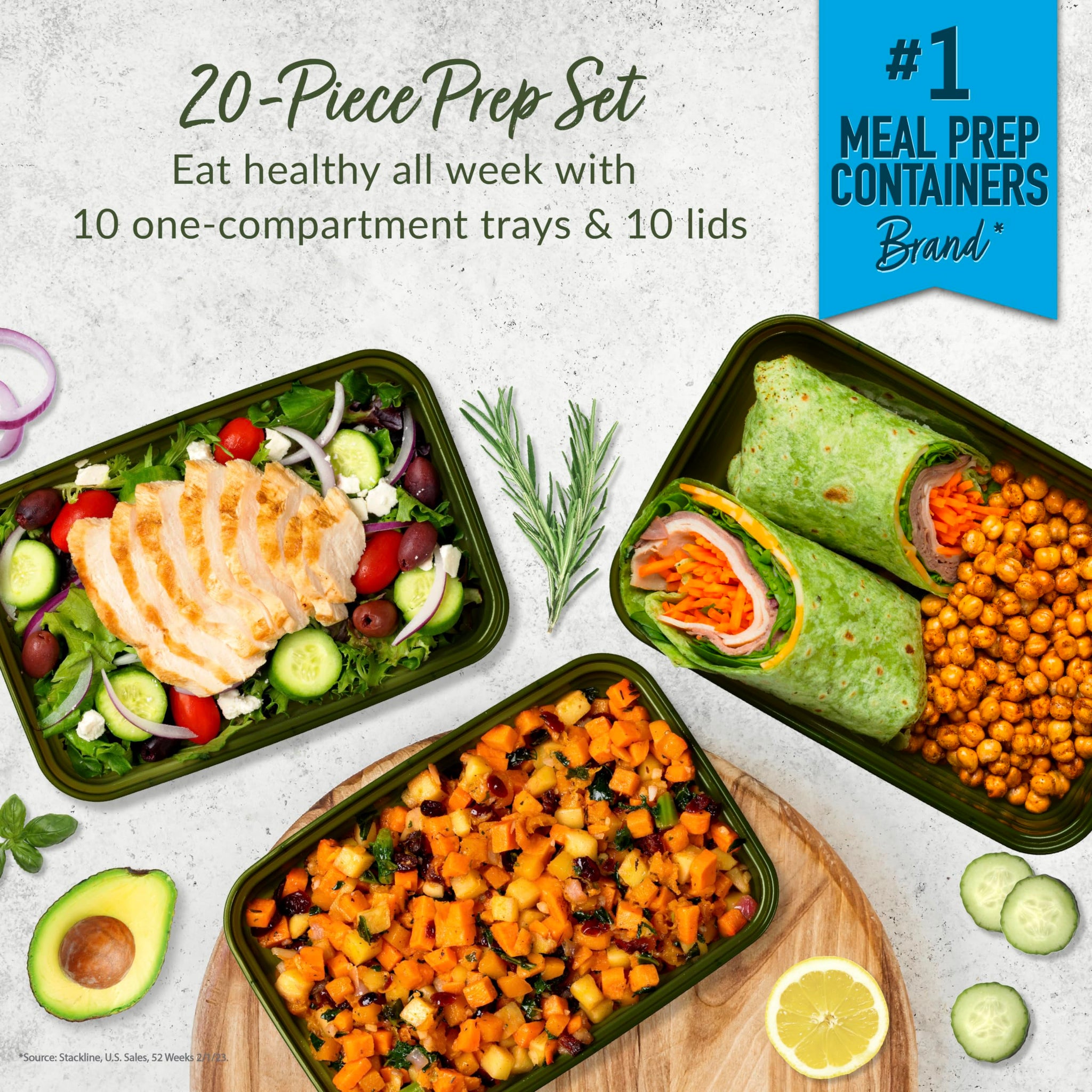 Bentgo 20-Piece Lightweight, Durable, Reusable BPA-Free 1-Compartment Containers - Microwave, Freezer, Dishwasher Safe - Mint