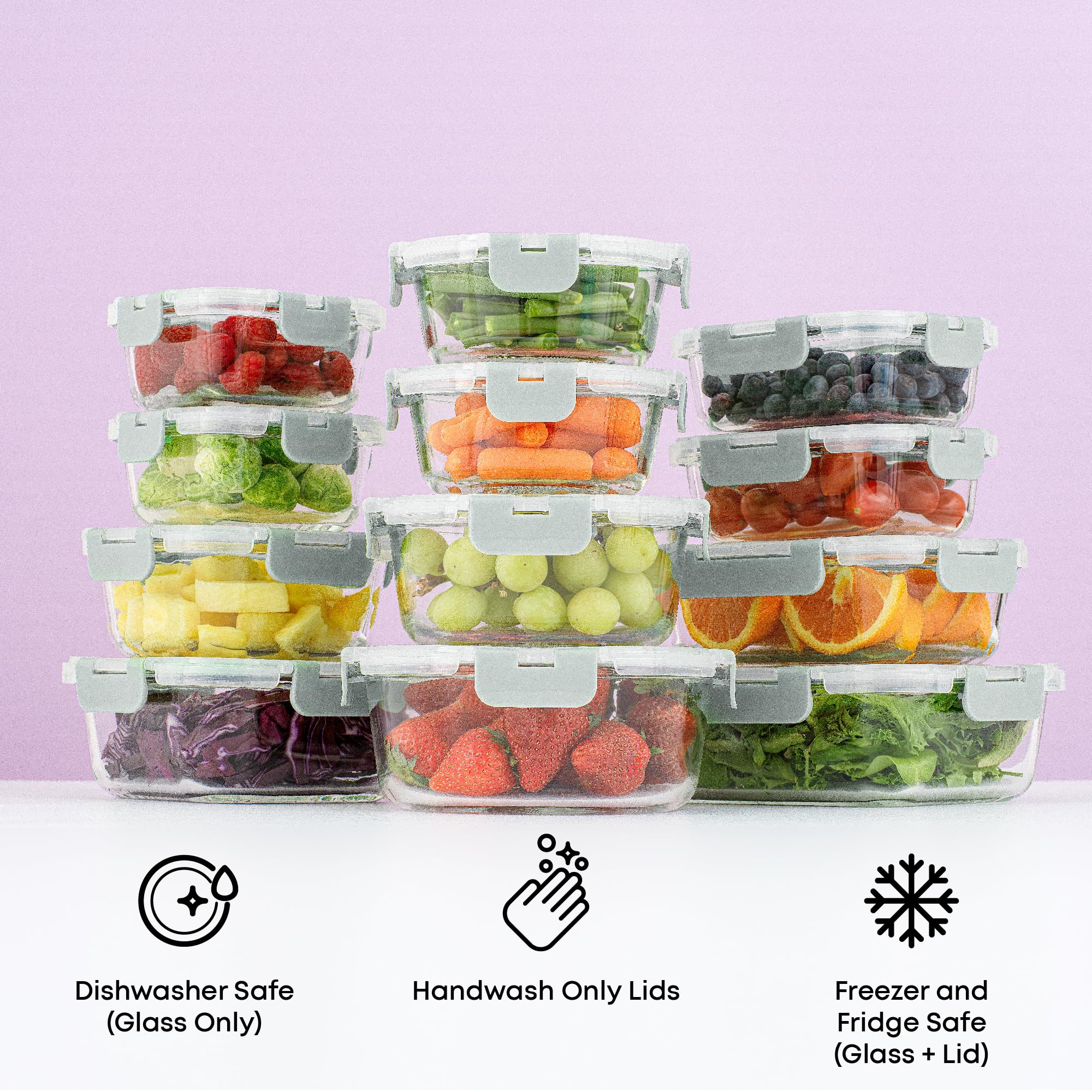 JoyJolt 24pc Borosilicate Glass Storage Containers with Lids | 12 Airtight/Freezer Safe Food Storage Containers for Pantry and Kitchen | Meal Prep Container for Lunch | Glass Tupperware Set