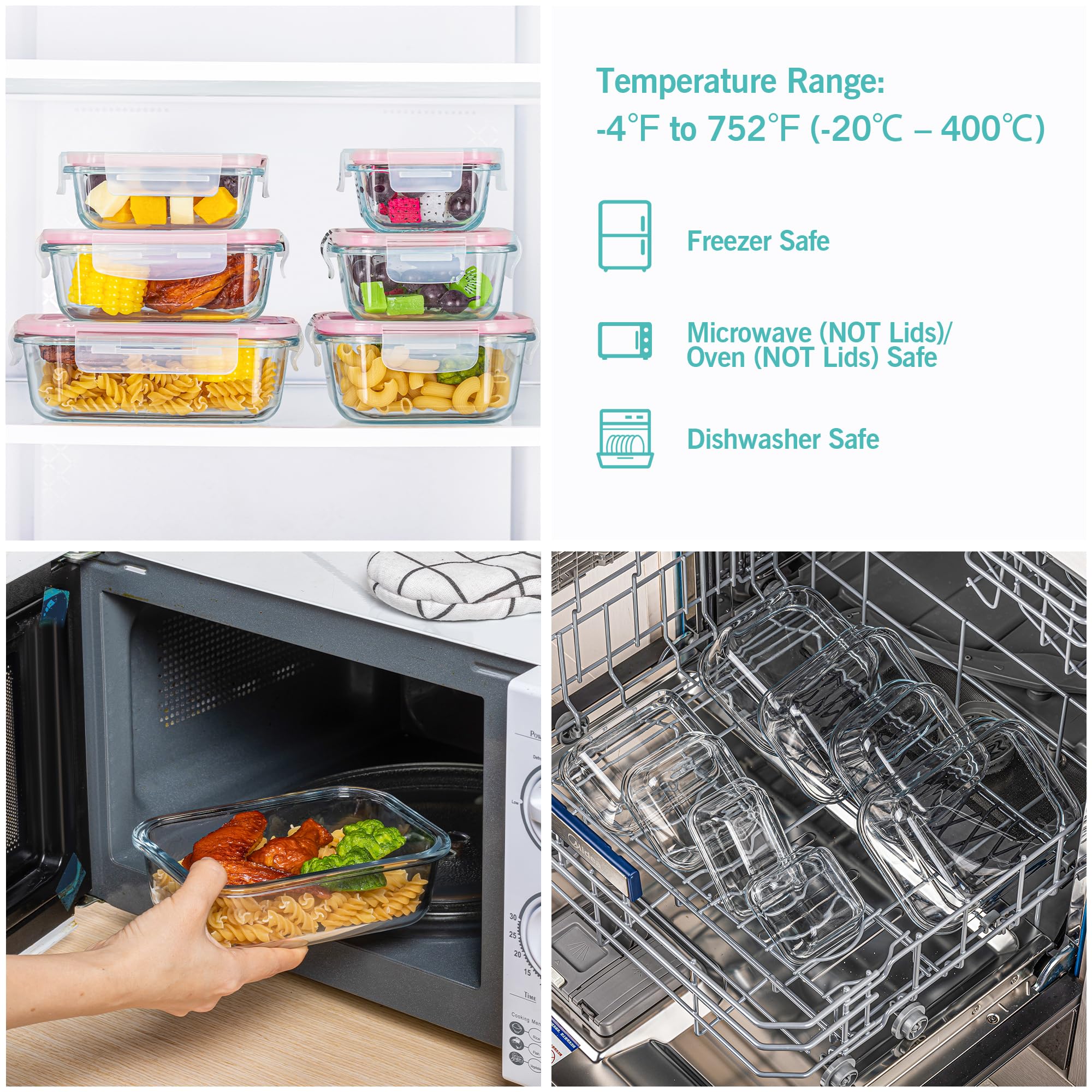 Vtopmart 8 Pack Glass Food Storage Containers with Airtight Lids, Glass Meal Prep Containers, Lunch Office Meal for Microwave, Oven, Freezer and Dishwasher, BPA Free